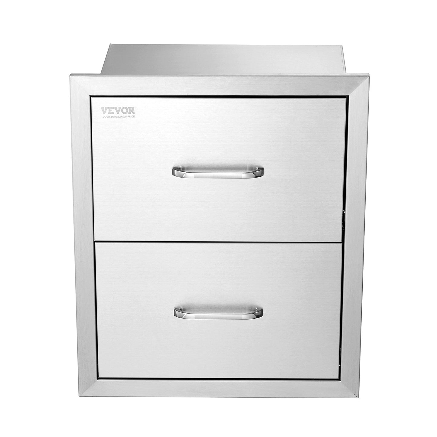 Outdoor Kitchen Drawers 18W x 20.6H x 12.7D Inch, Flush Mount Double BBQ Drawers Stainless Steel with Handle, BBQ Island Drawers for Outdoor Kitchens or Patio Grill Station