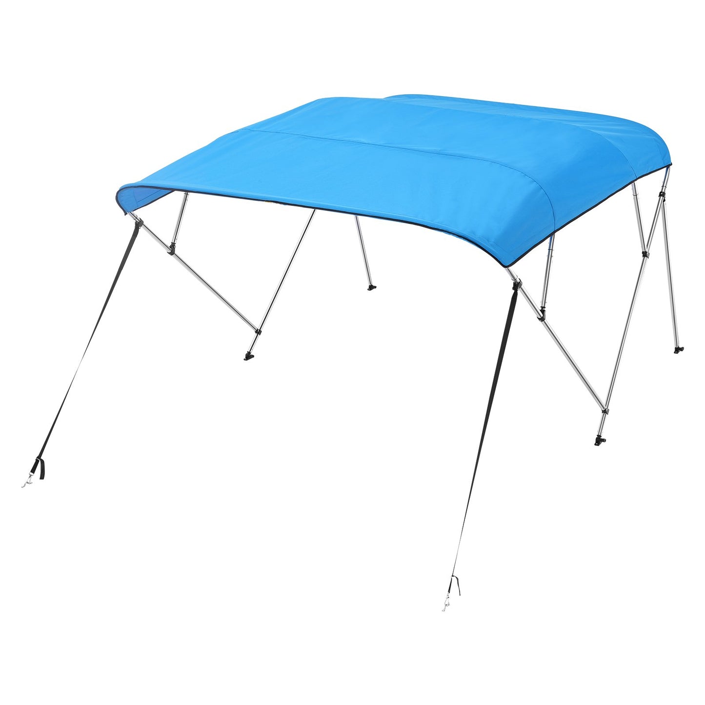 4-Bug-Bimini-Tops für Boote, 600D-Polyester-Verdeck mit Aluminiumrahmen, wasserdicht und sonnenbestrahlend, inklusive Aufbewahrungstasche, 2 Stützstangen, 4 Gurten, 244 cm L x (201–213 cm B) x 137 cm H, Pazifikblau
