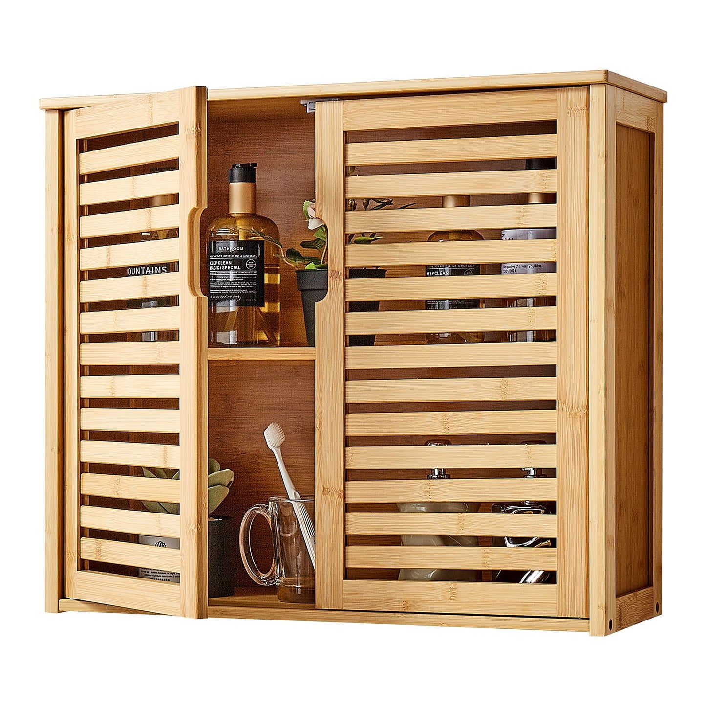 Badezimmer-Wandschrank mit 2 Türen und verstellbarem Einlegeboden in 3 Höhenstufen, Wandmontierter Medizinschrank über der Toilette, Hängeorganizer mit Regalen für Waschküche, Küche und WC