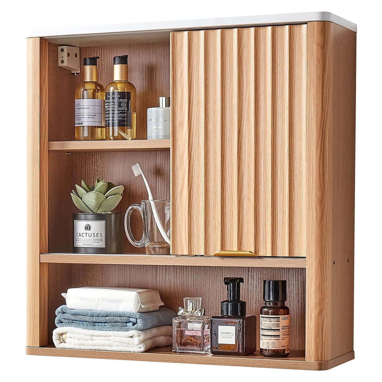 Bathroom Wall Cabinet, with Door and Adjustable Shelf, Over the Toilet Storage Medicine Cabinet Wall Mounted, Hanging Organizer with Shelves and Open Partition for Laundry Room Kitchen Restroom