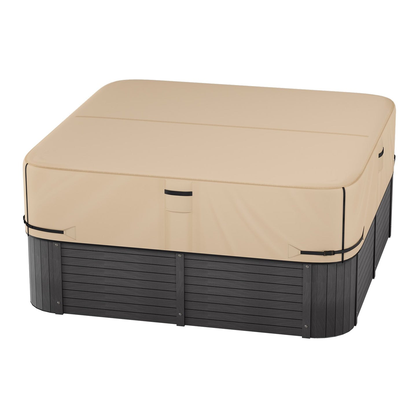 Outdoor-Whirlpoolabdeckung, 2160 x 2160 x 508 mm (85 x 85 x 20 Zoll), wetter- und wasserdicht, aus robustem 600D Oxford-Gewebe mit einer Reißfestigkeit von 950 N, quadratische Whirlpoolabdeckung, braun