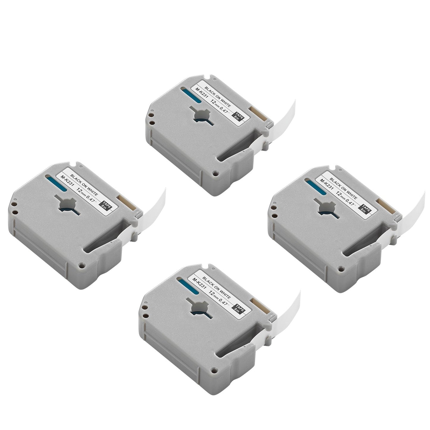 Etikettenband, 4er-Pack, 12 mm (0,47 Zoll) Schwarz auf Weiß, kompatibel mit verschiedenen Brother-Etikettendruckern, strapazierfähig und langlebig, wasserfest, Ersatz für Letra Tag M-K231