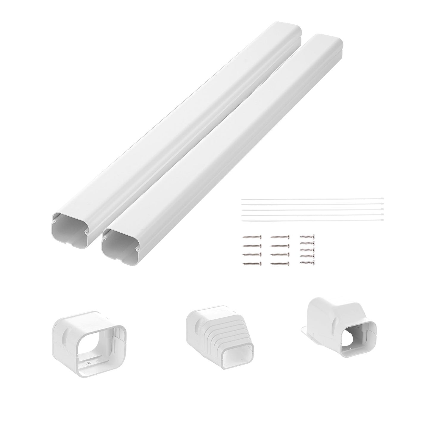 Mini-Split-Klimaanlagen-Abdeckung (76,2 mm breit, 2270 mm lang), dekorative PVC-Rohrleitungsabdeckung für Klimaanlagen mit 2 geraden Luftkanälen und komplettem Zubehör, einfache Montage, lackierbar für Wärmepumpen, weiß
