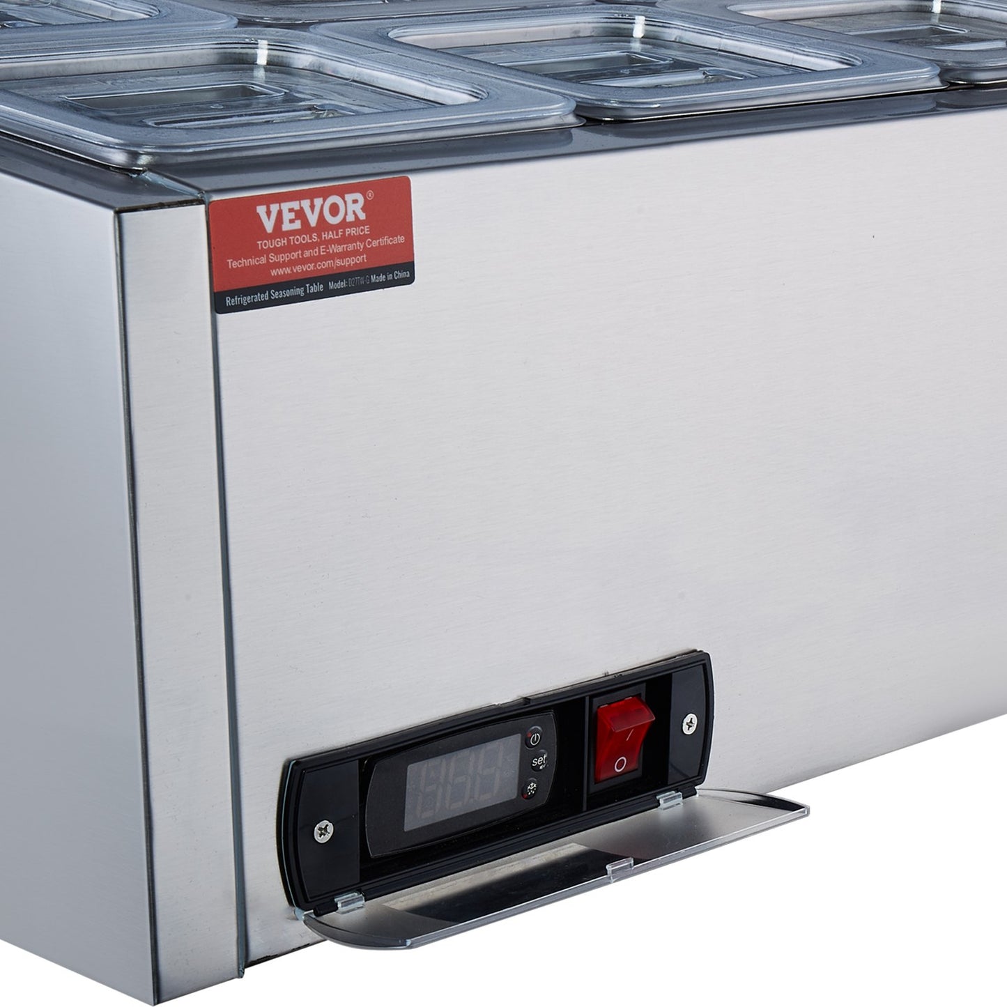 Gekühlte Gewürzstation, 145 W, Tischgerät, mit 8 1/6 Behältern, Gehäuse und Deckel aus Edelstahl 304, Sandwich-Vorbereitungstisch mit Edelstahl-Schutzgitter, CE-zertifiziert