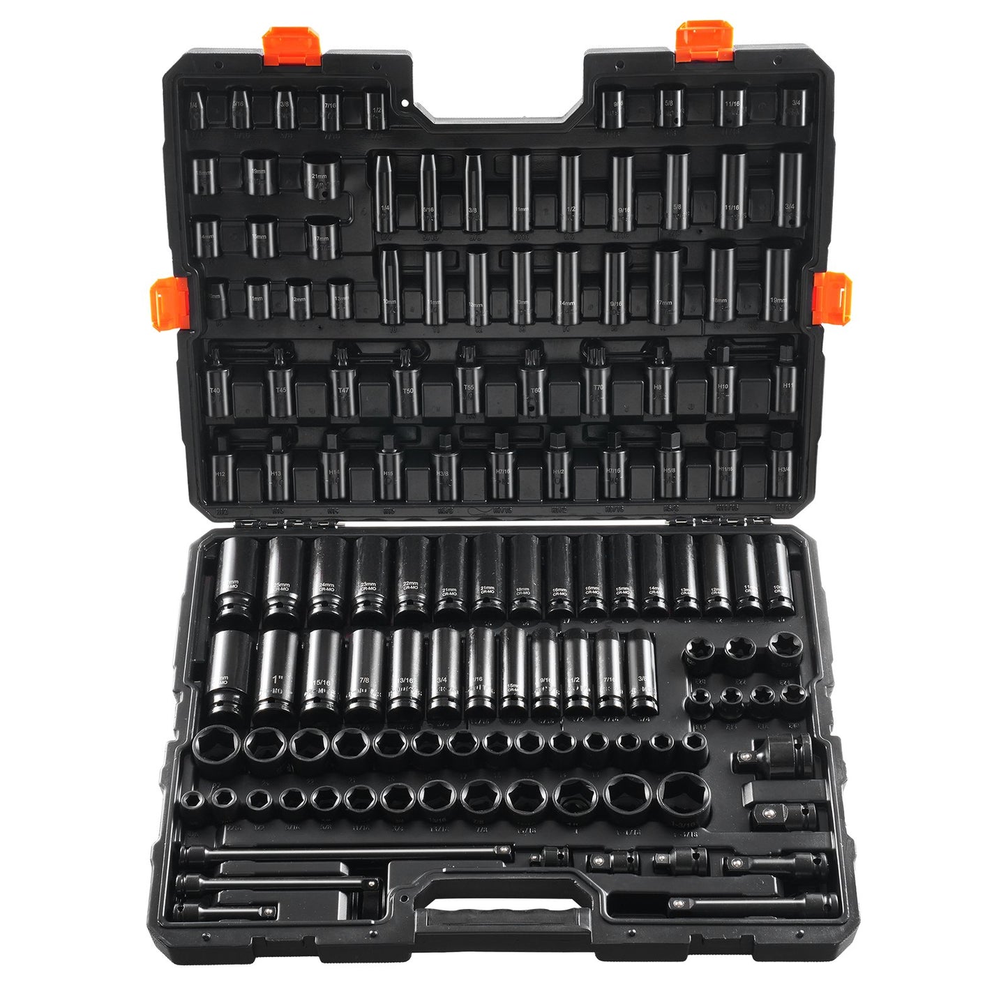 Impact Socket Set 130 Piece 3/8" & 1/2" - SAE & Metric Drive Socket Set - 6 Point Cr-Mo Alloy Steel for Auto Repair - Easy-to-Read Size Markings - Includes Storage Case