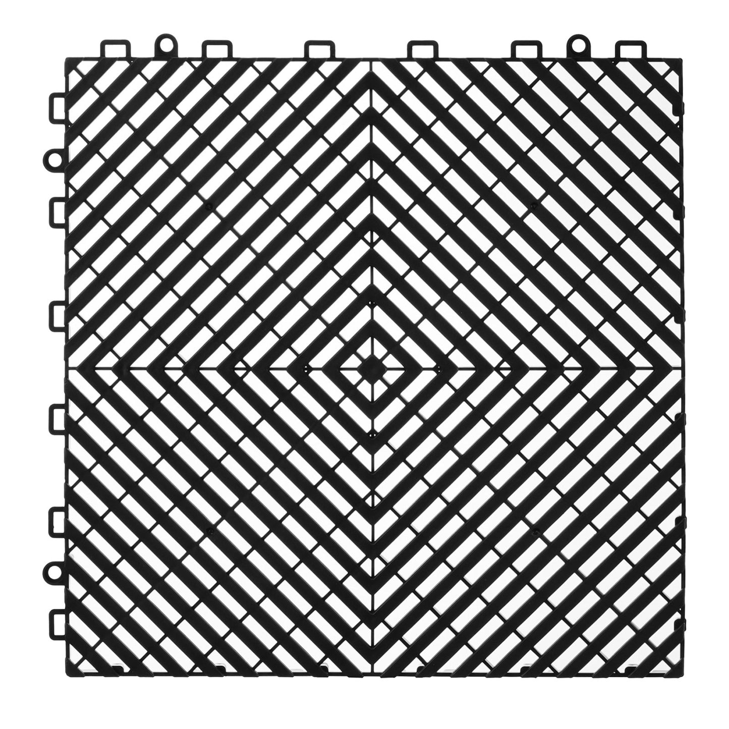 Interlocking Drainage Mat, 12” x 12” Modular Interlocking Cushion, 12 Pcs Splicing Drainage Mats, Non-Slip Black PP Drainage Floor Tile and Shower Mat, for Garage, Garden, Kitchen & Outdoor