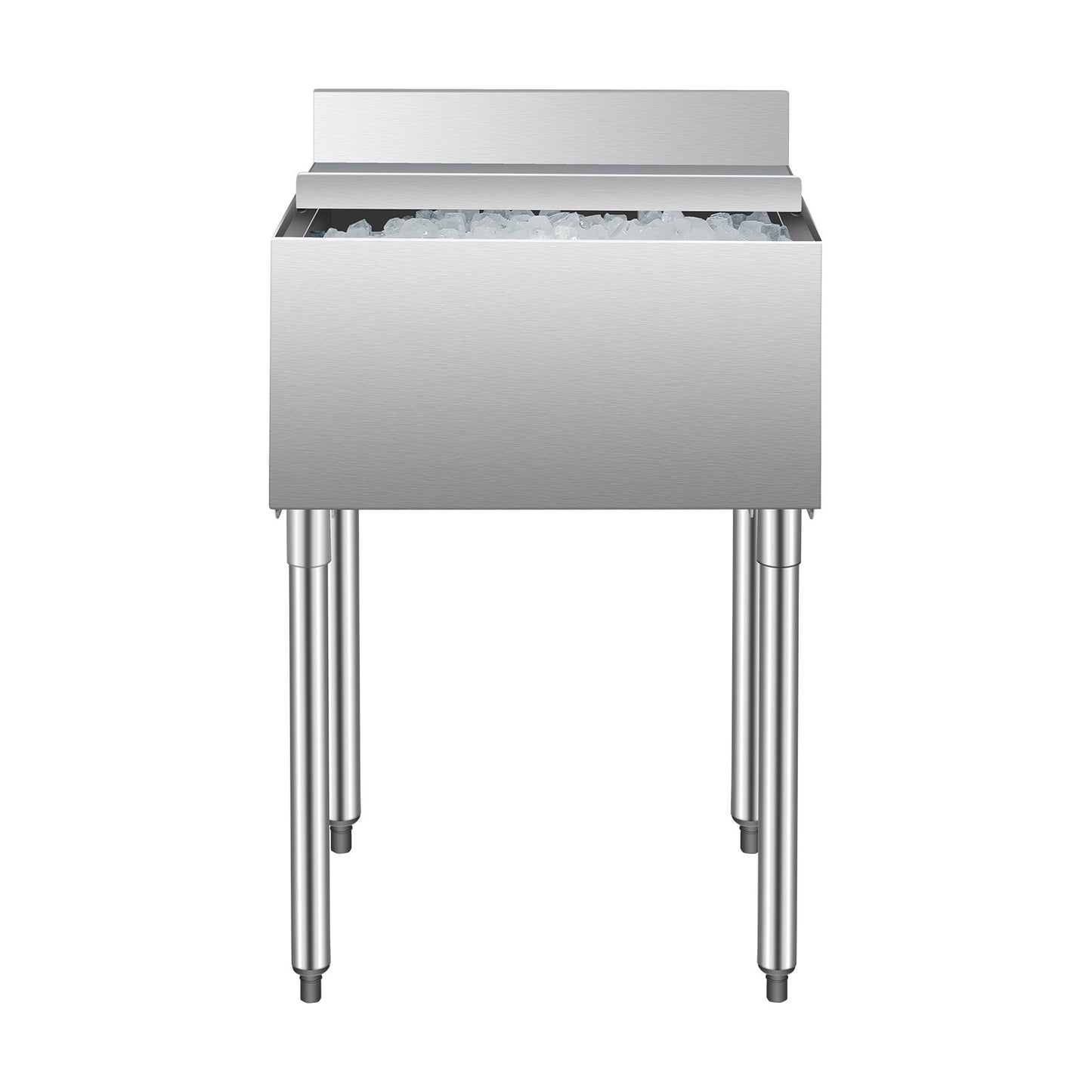 Commercial Ice Bin, 61 L Underbar Ice Bin, 24 x 19 x 37 in Stainless Steel Ice Chest with Sliding Lid, Bottle Holders, Adjustable Bullet Feet, Cooler Cart Cocktail Unit for Bar Restaurant Pub