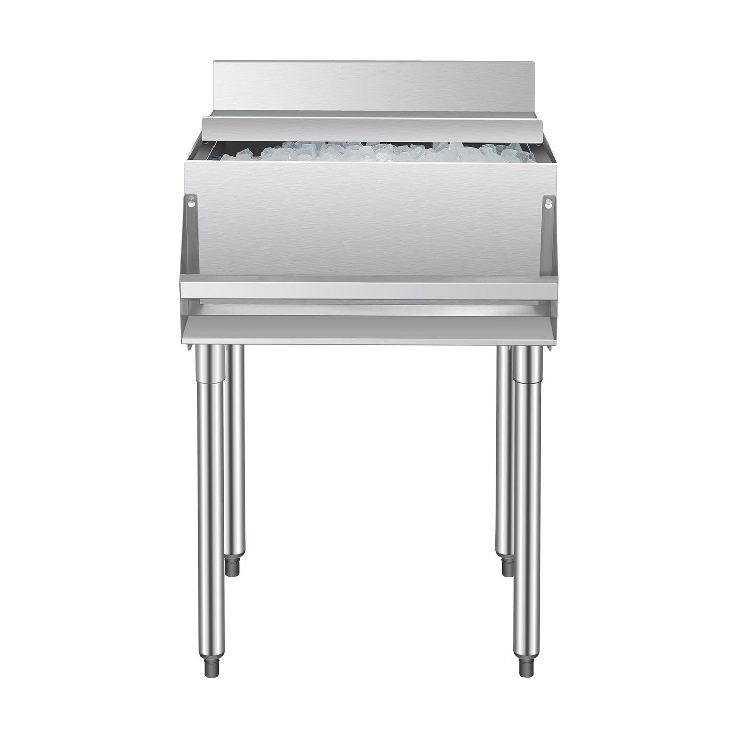 Commercial Ice Bin, 61.6 L Underbar Ice Bin, 24 x 24.2 x 37 in Stainless Steel Ice Chest with Sliding Lid, Bottle Holders, and Adjustable Bullet Feet, Cocktail Unit for Bar, Restaurant & Pub