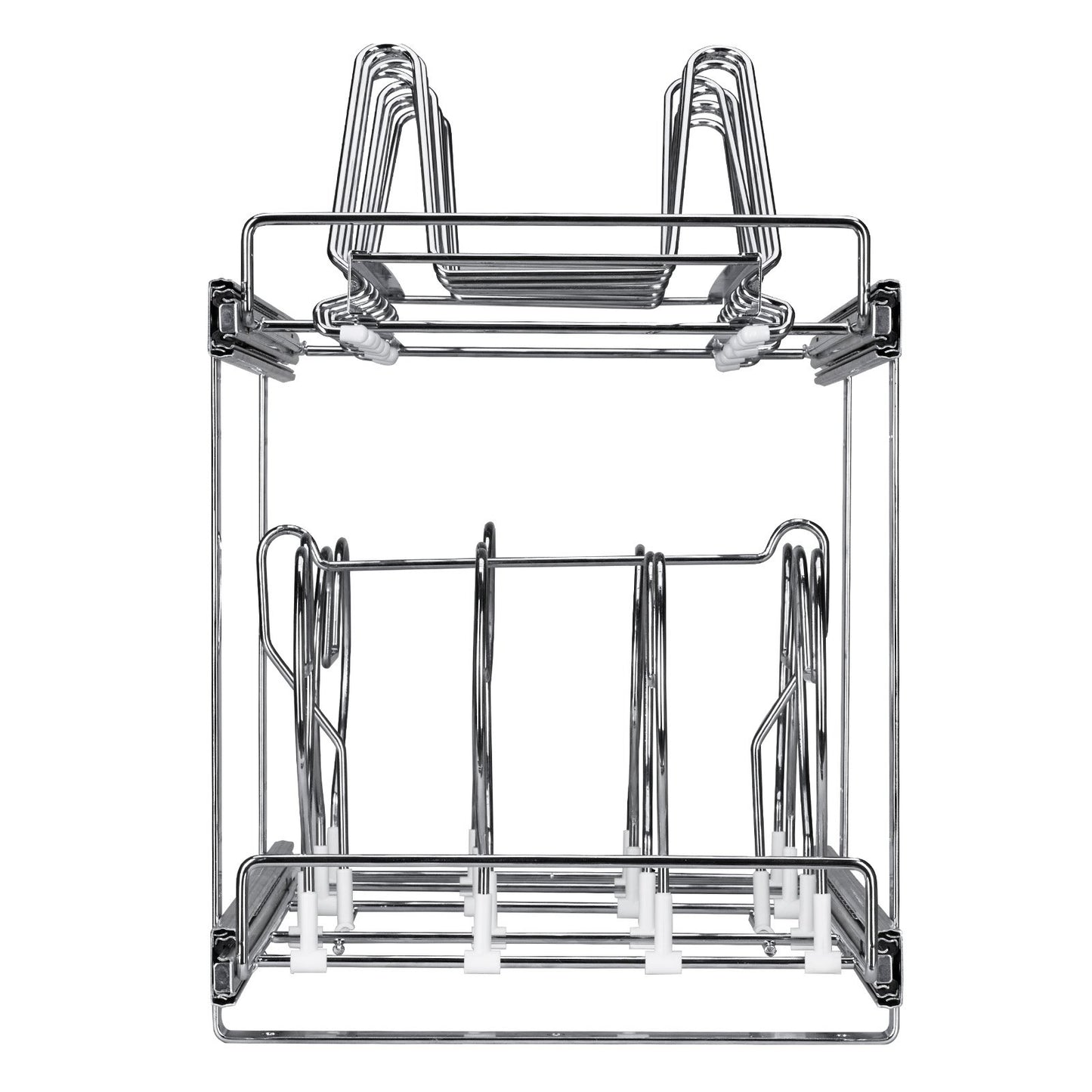 Pan and Pot Rack, 2-Tier Expandable Pull Out Under Cabinet Organizer, Cookie Sheet Baking Pans Tray Racks, Adjustable Wire Dividers, Steel Lid Holder for Kitchen Cabinet & Pantry Storage, 12"W