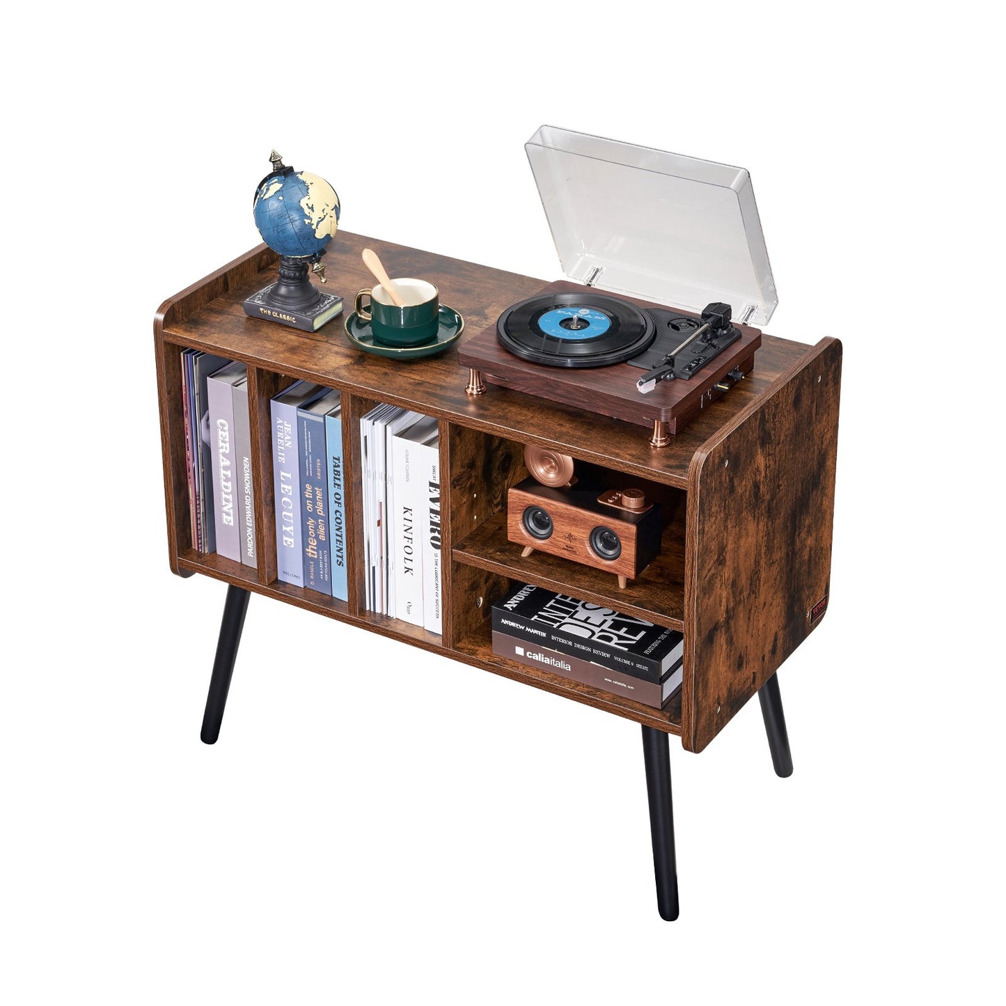 Record Player Stand, Turntable Stand Holds Up to 220 Albums, Vintage Vinyl Record Cabinet with Removable Shelves, Record Player Table with Adjustable Height for Living Room, Bedroom, Brown