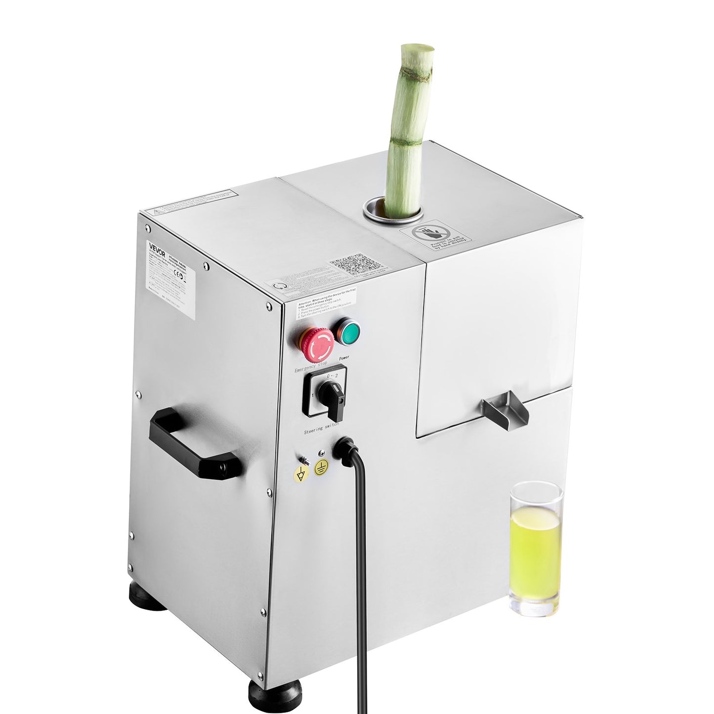 Gewerbliche Zuckerrohrpresse, 800-W-Elektro-Zuckerrohrpresse mit einer Leistung von 300 kg/h, 4 Edelstahlwalzen, Zuckerrohrpresse für den privaten und gewerblichen Gebrauch