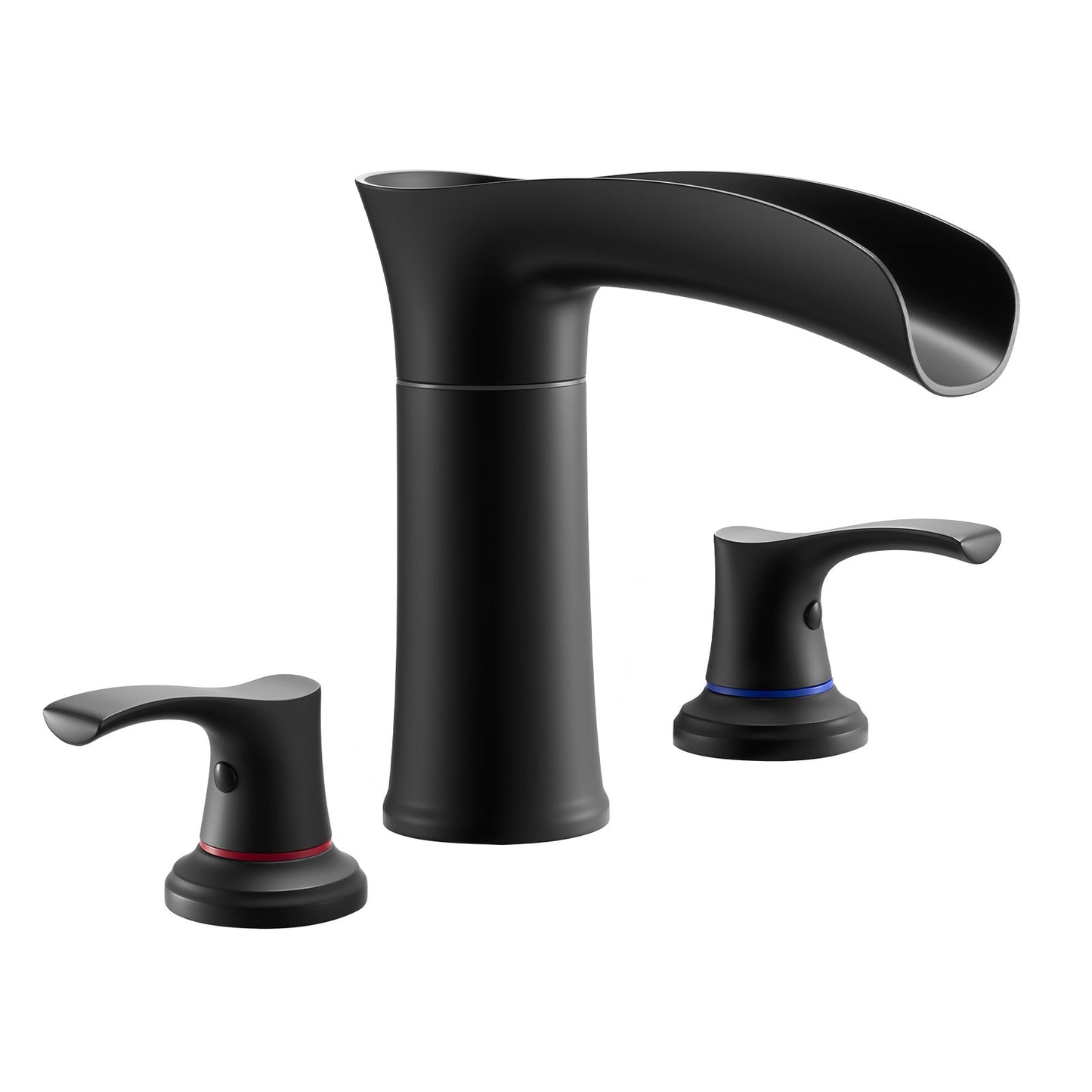 Roman Tub Faucet, 3 Hole Waterfall Bathtub Faucet, Zinc Alloy Bath Tubs Faucets Set with 2 Handles, Roman Tub Faucets Deck Mount for Pet Washing, Adult Bathing, Matte Black, Temperature Control