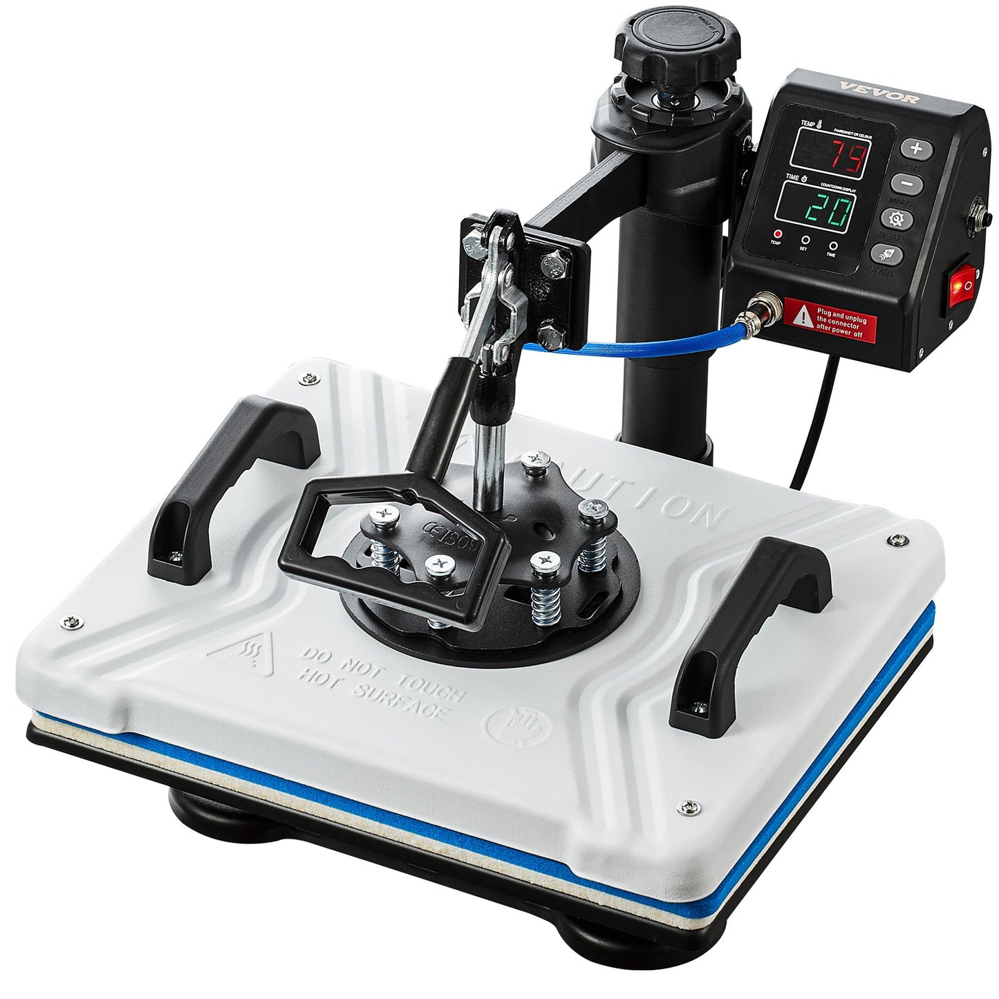 10-in-1-Heißpresse (30,5 x 38,1 cm), 1000 W, 360°-Schwenkarm, weiße Ausführung, geeignet für T-Shirt-Sublimation, Stifte, Kappen, Tassen und Shirts. Zweirohr-Heizung.