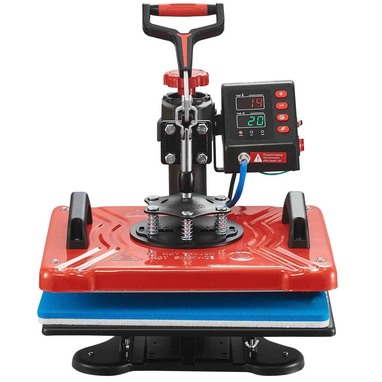 10-in-1-Heißpresse (30,5 x 38,1 cm), 1000 W, 360°-Drehung, Schwenkarm, rot, für T-Shirt-Sublimation, Doppelrohrheizung, ideal für Stifte, Kappen, Tassen und Shirts.