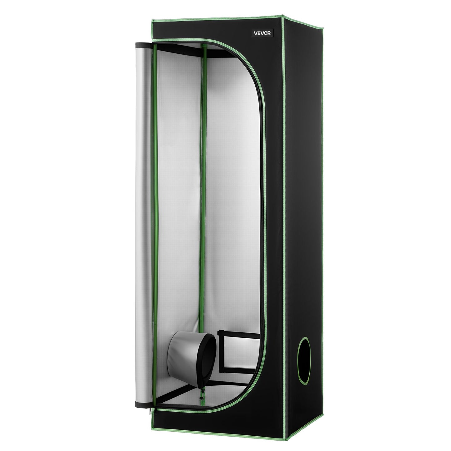 Indoor-Anbauzelt, 60 x 60 x 180 cm, 600D hochreflektierende Mylar-Folie, Pflanzenzelt mit Sichtfenster, Bodenwanne und Reißverschluss, robustes Anzuchtzelt für Obst, Blumen und Gemüse