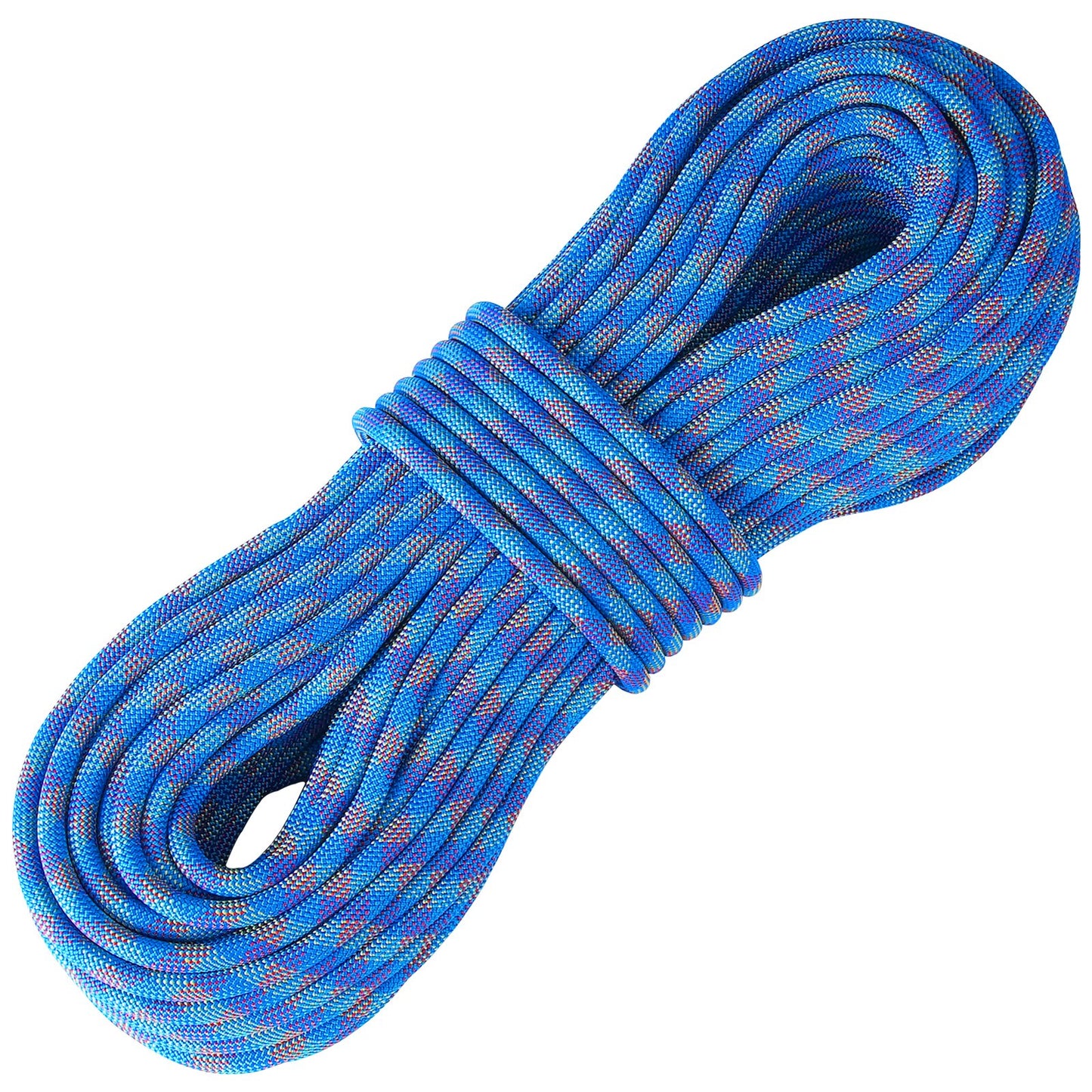 Dynamisches Kletterseil, 10,2 mm, 60 m (197 ft), 25 kN Bruchlast, dehnbares Faserseil mit Stahlkarabinern für Flucht, Abseilen und Feuerwehreinsätze, blau