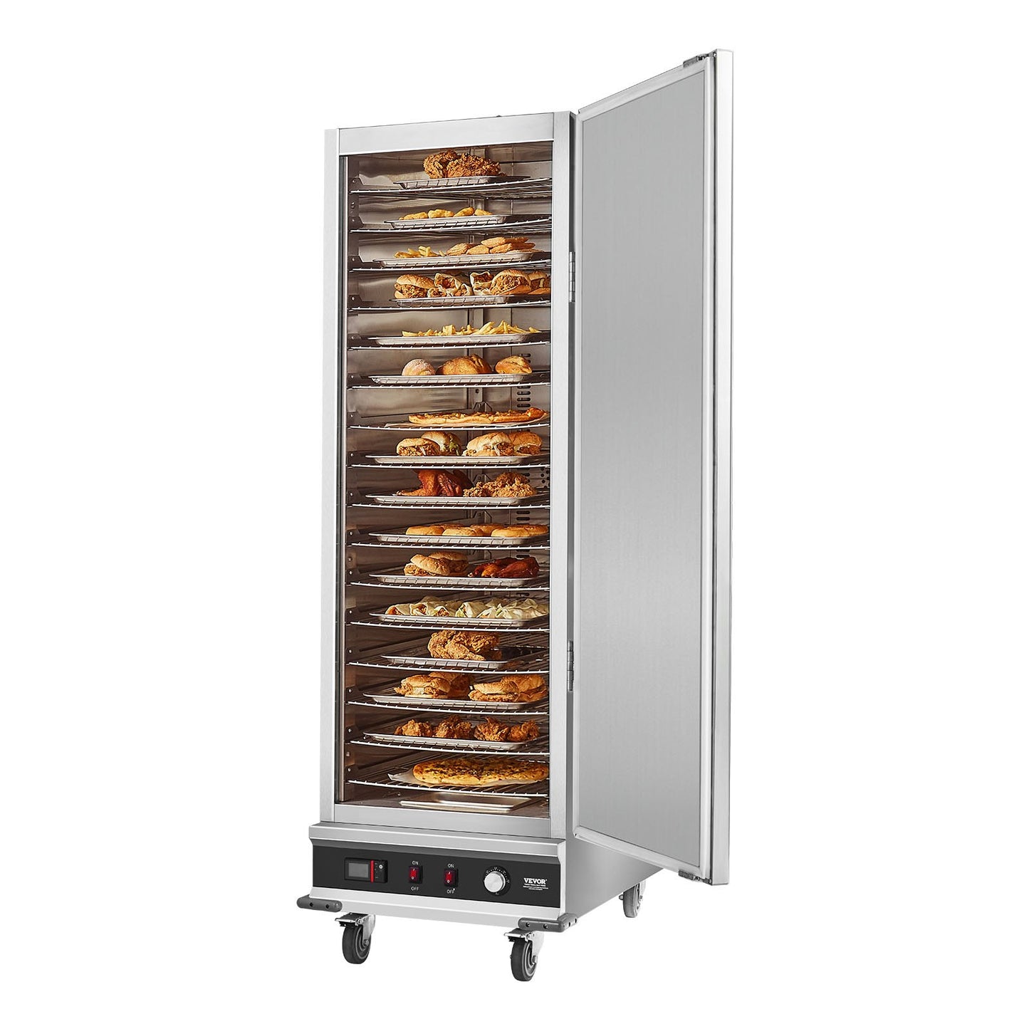 Hot Box Food Warmer, 16-Tier Large Concession Warmer with Water Tray, Single-door and Adjustable Shelves, Stainless Steel Food Warmer Cabinet, Ideal for Storing Pizza, Chicken, Restaurant