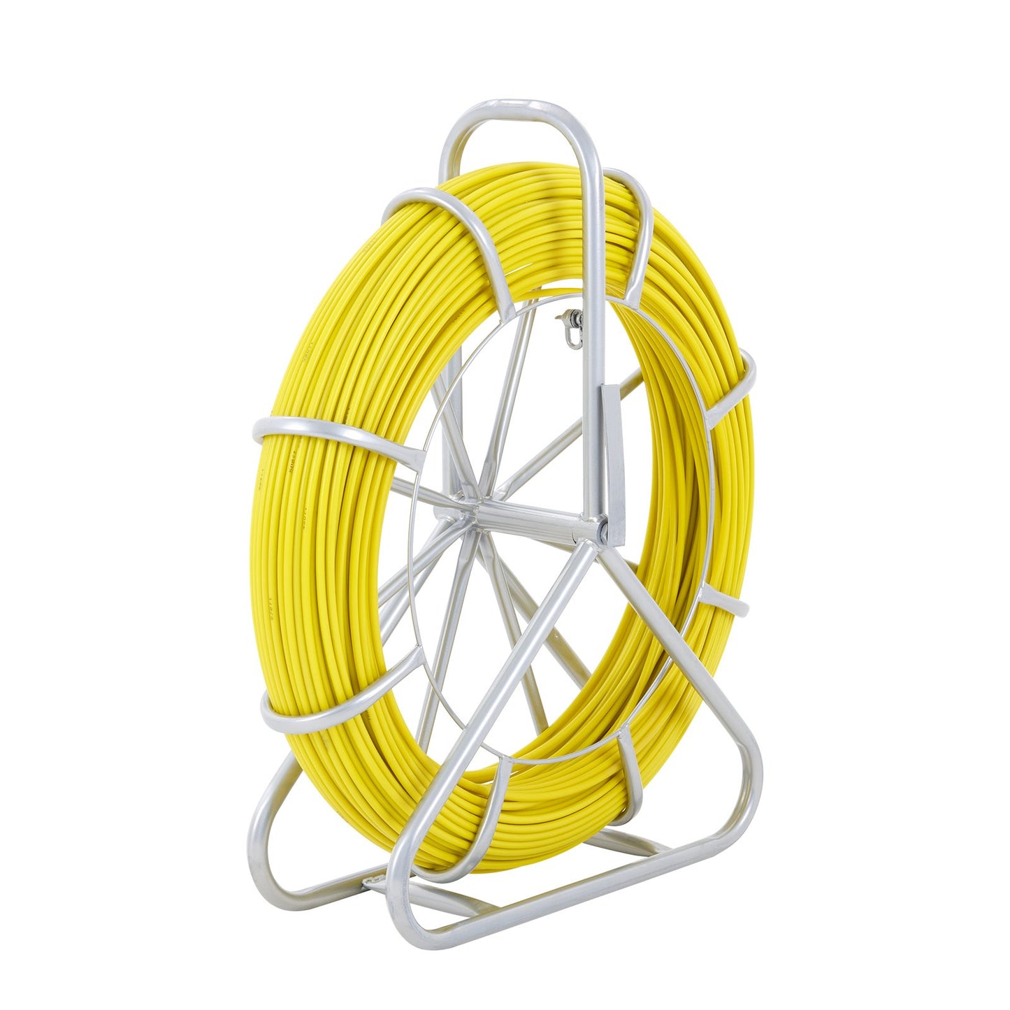 Fish Tape Fiberglass, 129.5 m, 6.4 mm, Duct Rodder Fishtape Wire Puller, Cable Running Rod with Steel Reel Stand, 3 Pulling Heads, Fishing Tools for Walls and Electrical Conduit, Non-Conductive