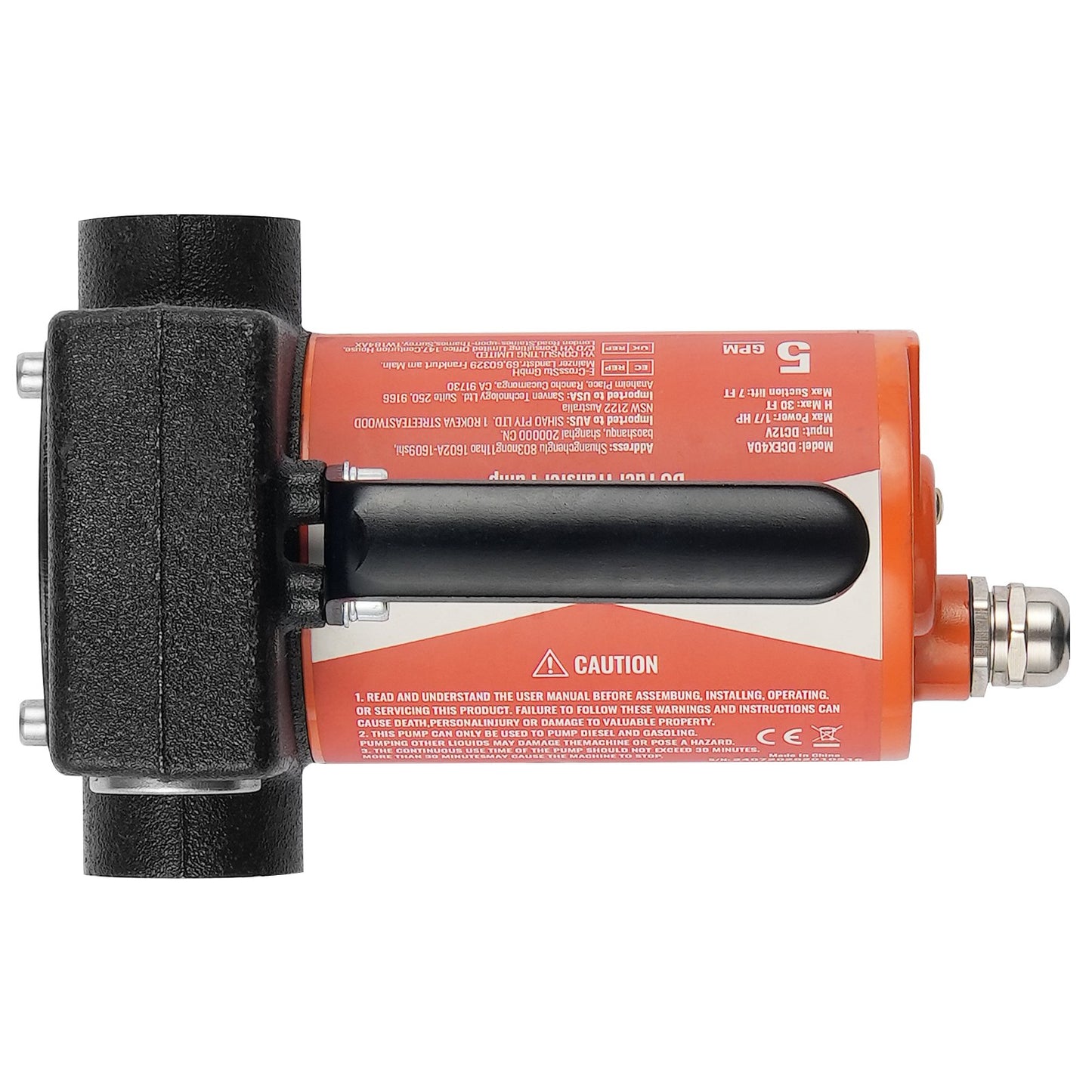 Kraftstoffförderpumpe, 12 V DC, 19 l/min (5 GPM), 75 W (1/10 PS), tragbare elektrische Dieselförderpumpe mit automatischer Abschaltfunktion der Kraftstoffdüse, langer Ein- und Auslassschlauch für Benzin, Diesel, Kerosin und Methanolgemische