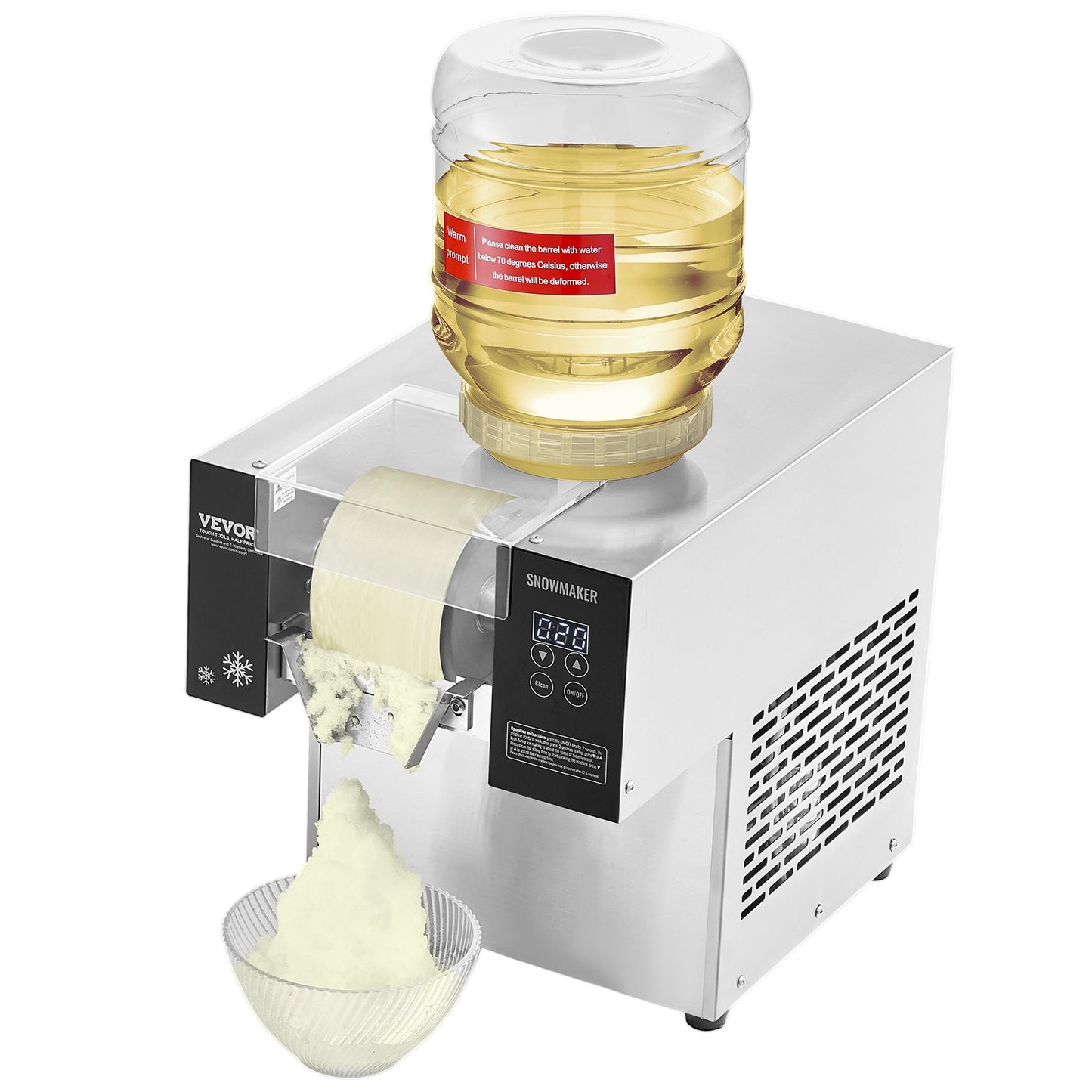 Commercial Snowflake Ice Machine, 375LBS/24H Snowflake Ice Maker, Stainless Steel Ice Shaver Machine, Electric Snow Cone Maker, Air Cooling System for Rapid Heat Dissipation, for Bakery, Cafe