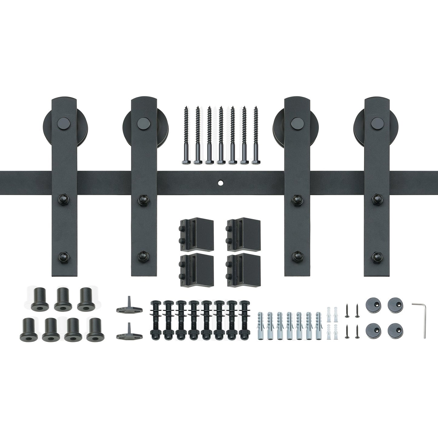 243,8 cm Schiebetürbeschlag-Set, 149,7 kg Schwerlast-Schiebetürschienen-Set für Doppeltüren, passend für 112-131 cm Gesamtbreite und 3,3-4,6 cm dicke 2 Türflügel, mit leichtgängiger und geräuschloser Rolle (I-Form)