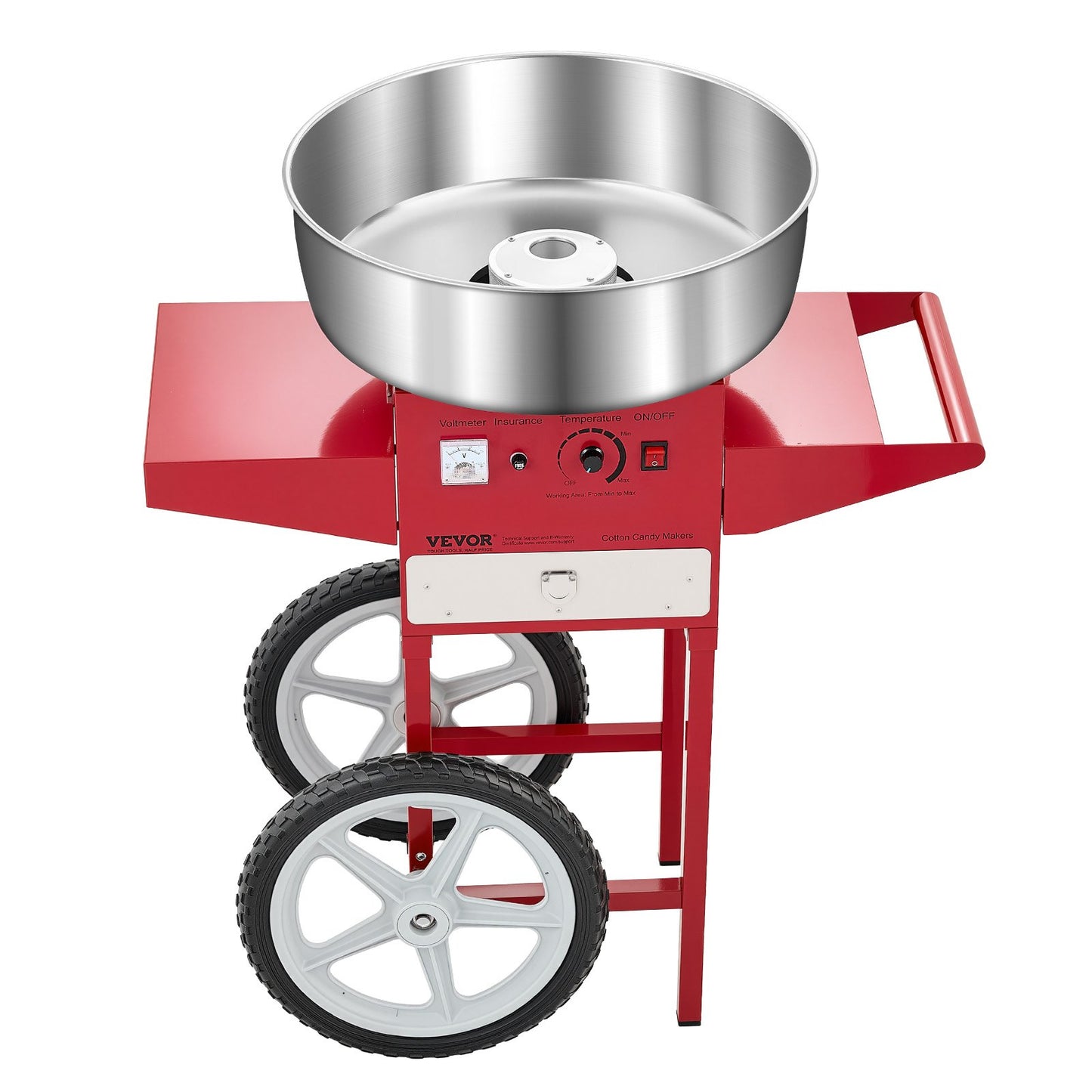Electric Cotton Candy Machine with Cart, 1000W Commercial Candy Floss Maker with 52cm Stainless Steel Bowl, Sugar Scoop, and Drawer, Easy to Use, for Home, Kids Birthday, Family Party, Red