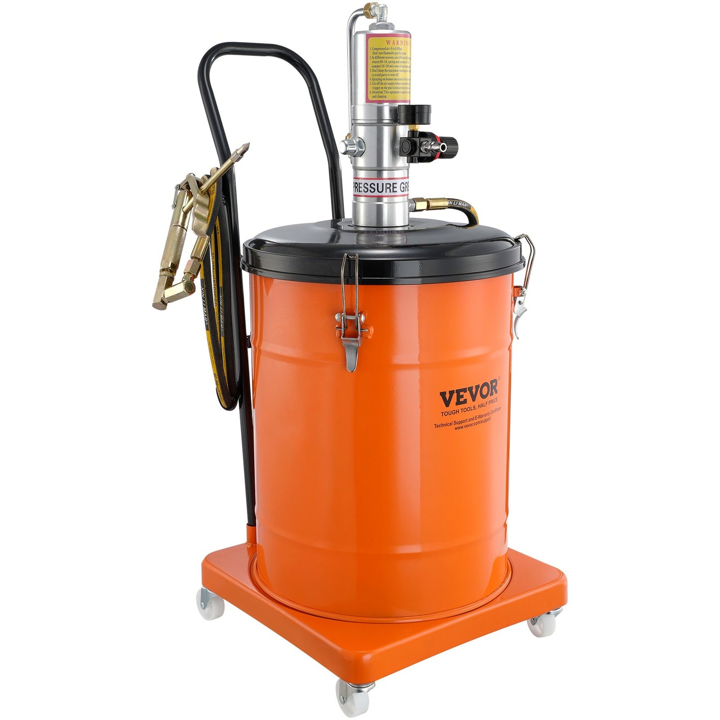 Grease Pump, 10.5 Gallon 40L Air Operated Grease Pump with 13 ft High Pressure Hose and Grease Gun, Pneumatic Grease Bucket Pump with Wheels, Portable Lubrication Grease Pump 50:1 Pressure Ratio