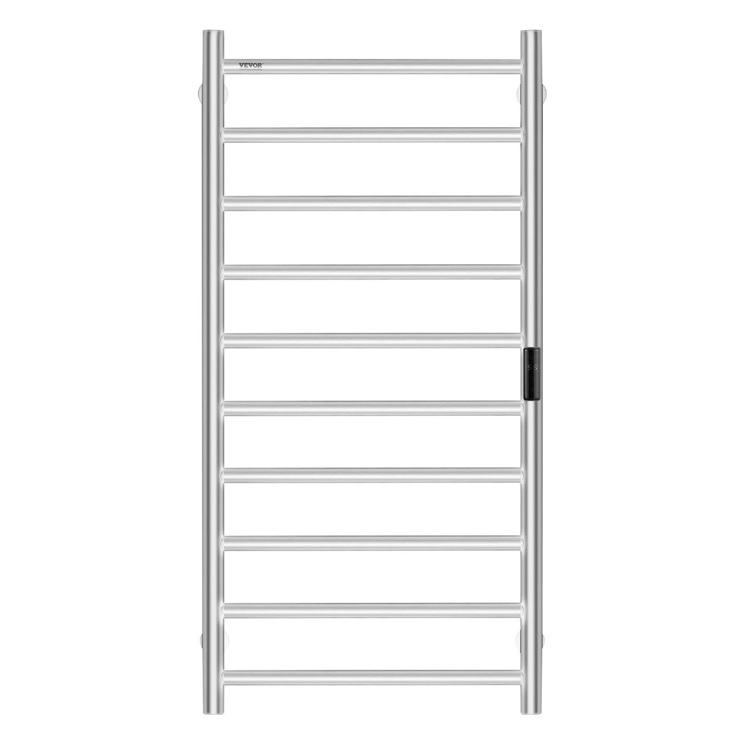 10 Bars Towel Warmer Rack, Wall Mounted Heated Towel Rack for Bathroom, IPX5 Waterpoof Towel Heater Rack with Timer & LED Display Screen, 5 Levels Adjustable Temperature Towel Heater, Silver