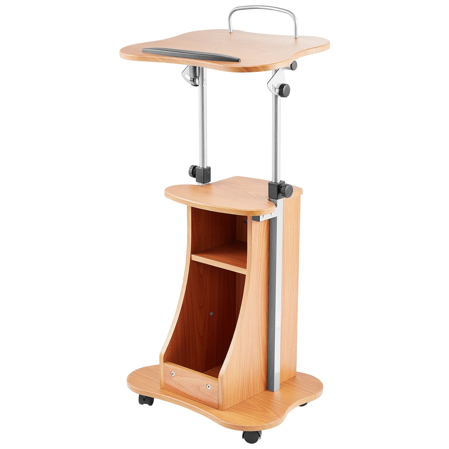 Podium Stand, 1100 mm Wooden Lectern, Portable Laptop Desk with Lockable Wheels, Wide Reading Surface and Open Storage Area, Adjustable Height and Angle, for Speeches, Lectures, or Presentations