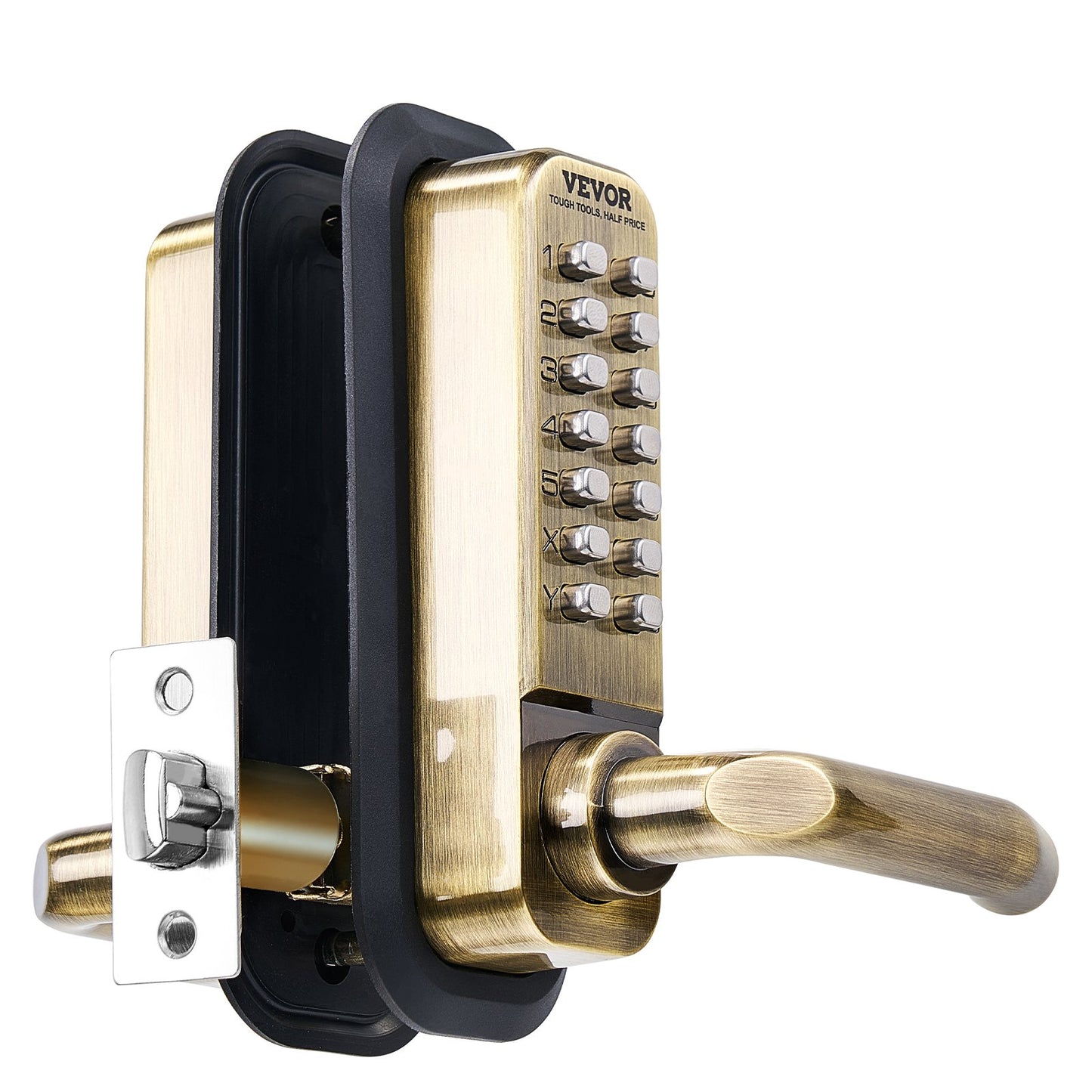 Mechanical Keyless Entry Door Lock, 14 Key Mechanical Door Lock, Mechanical Keypad Door Lock with Handle, Double-Sided Stainless Steel Waterproof Keyless Gate Lock, for Home Office Fence Garage