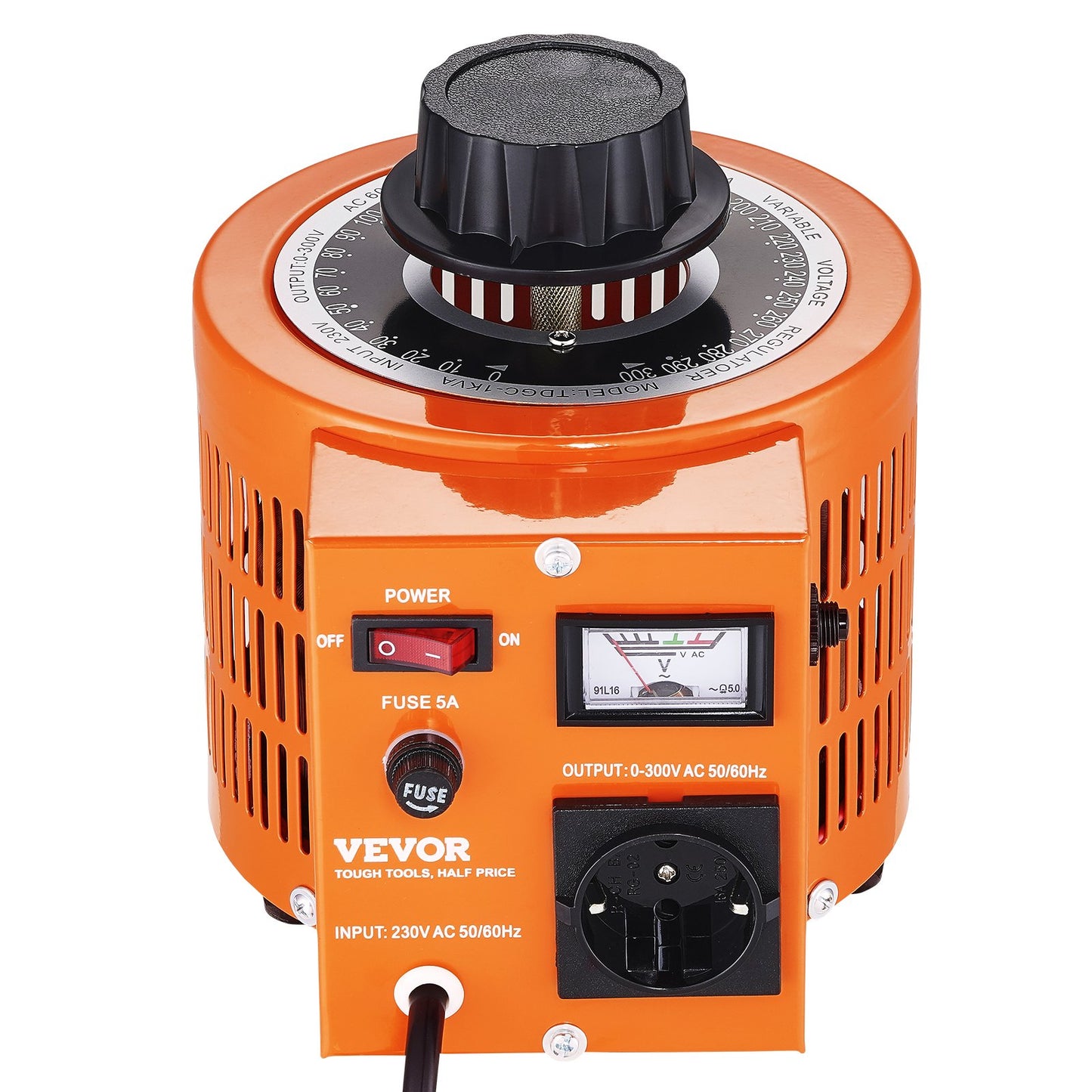 1000 VA Auto-Spannungsregler, 3,3 A, 230 V Eingang, 0–300 V Ausgang, Netzteil mit 4 zusätzlichen Sicherungen und Thermoschalter für Haushalt, Industrie und Büro, CE-zertifiziert