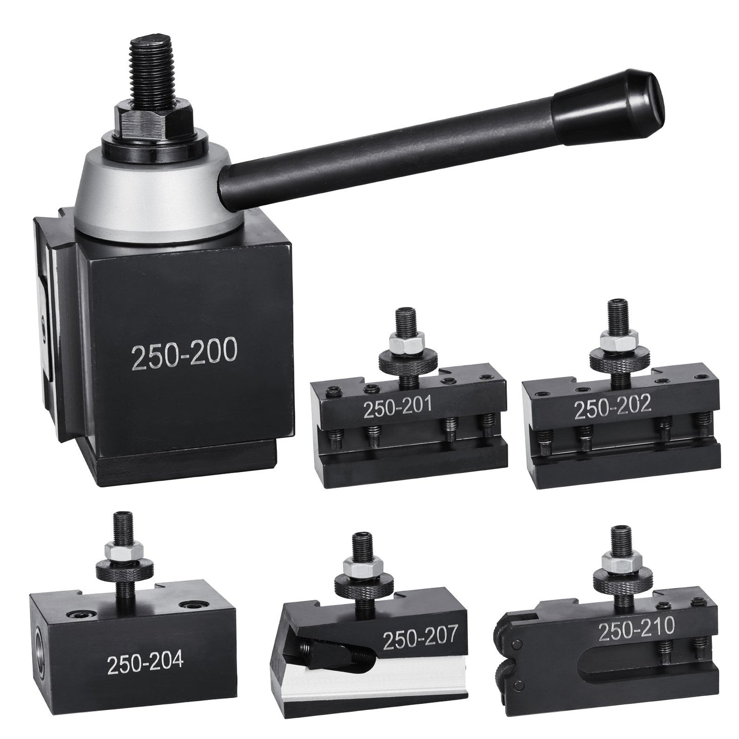 Schnellwechsel-Werkzeughalter-Set, 6-teilig, inklusive Drehmeißelhalter, Keil-Werkzeughalter mit Zubehör für Drehmeißelhalter, für Mini- und Metalldrehmaschinen mit 254–381 mm (10–15 Zoll) Drehdurchmesser, aus robustem Stahl