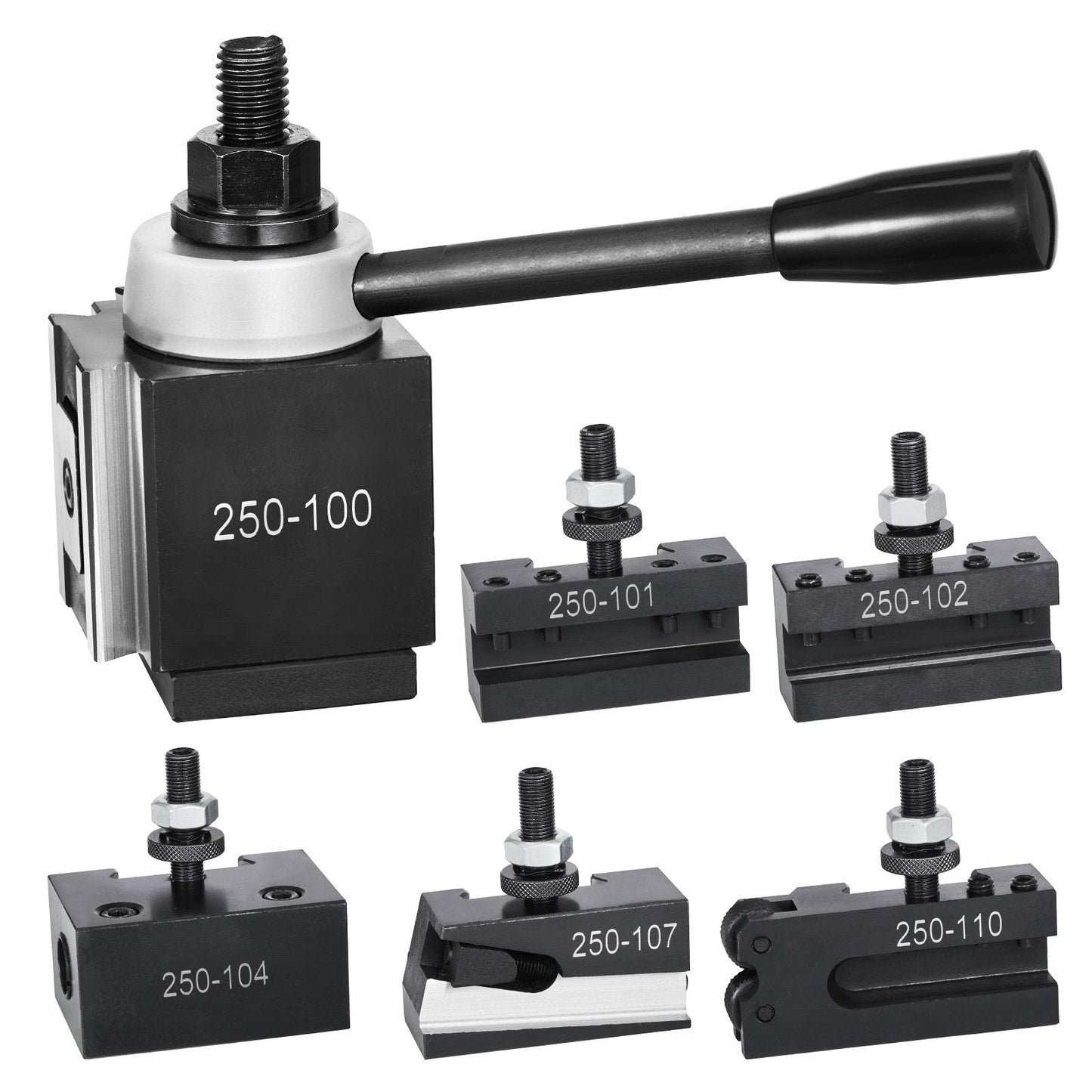 Schnellwechsel-Werkzeughalter-Set, 6-teilig, inklusive Drehmeißelhalter, Keil-Werkzeughalter mit Zubehör für Drehmeißelhalter, passend für Mini- und Metalldrehmaschinen mit 15–30 cm Drehdurchmesser, aus robustem Stahl