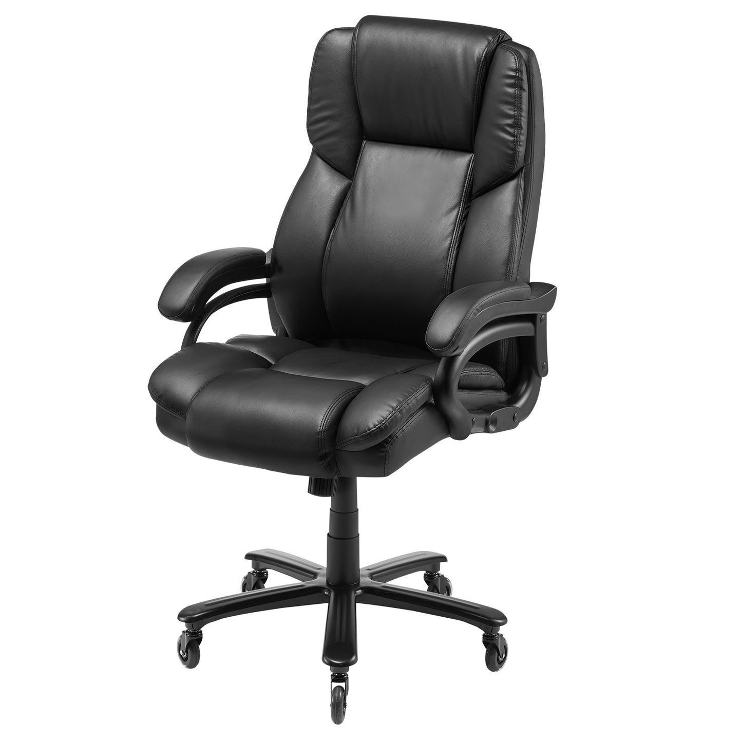 Executive Chair, High Back Office Chair with Knob-Control Lumbar Support, Ergonomic Desk Chair Adjustable Tilt & Height, PU Leather Swivel Rolling Chair for Working, Study, Gaming, Black