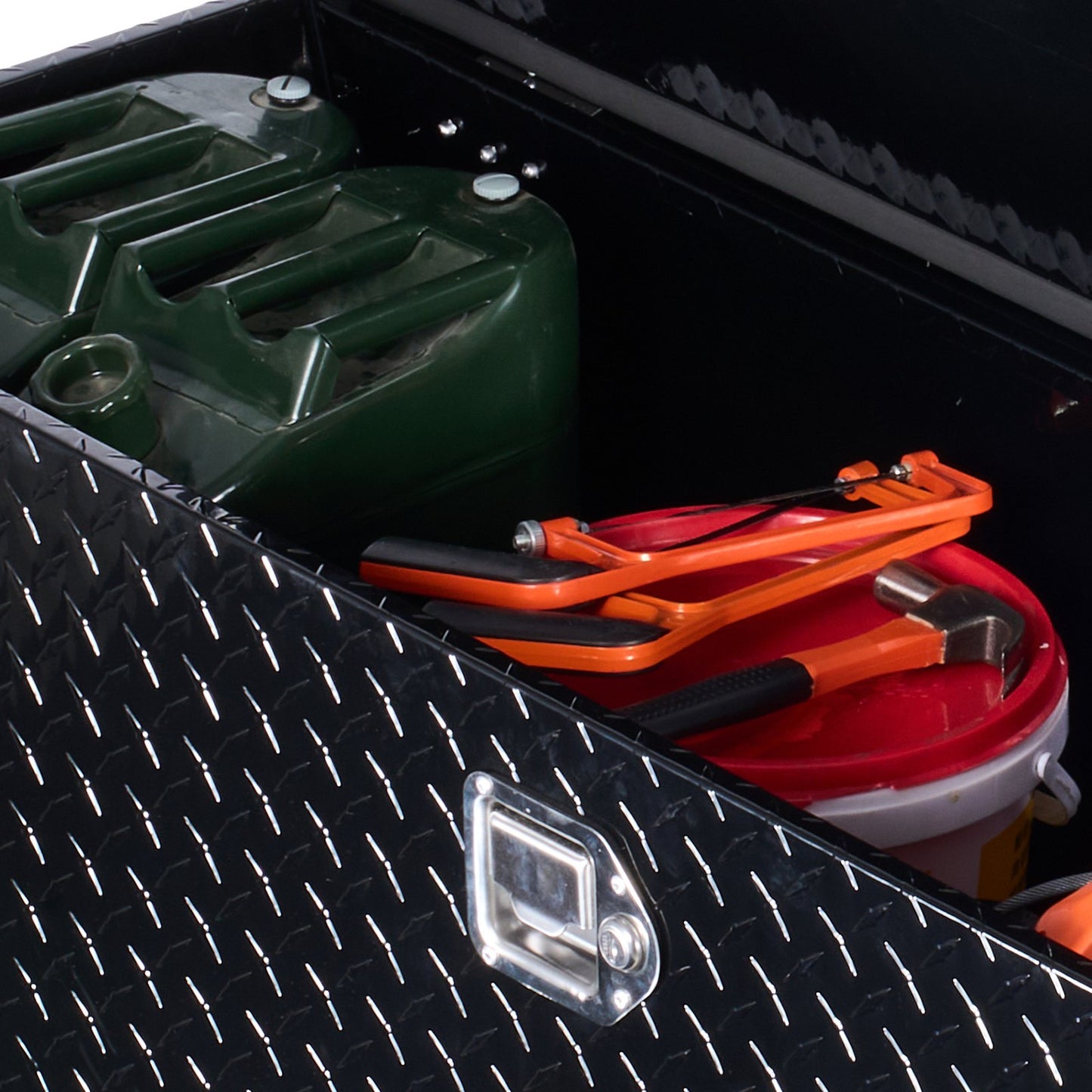 Robuste Werkzeugkiste aus Aluminium für LKW-Ladeflächen, Riffelblech-Werkzeugkiste mit seitlichem Griff und abschließbaren Schlüsseln, Aufbewahrungsbox für Anhänger, Pickups und Wohnmobile, 1244,6 x 381 x 381 mm (49" x 15" x 15"), Schwarz