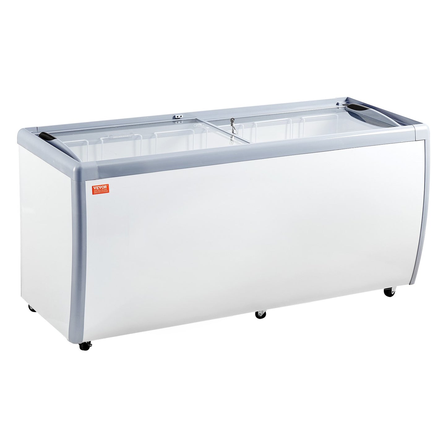 Commercial Ice Cream Display Case, 567 L Chest Freezer, Mobile Glass Top Deep Freezer, Restaurant Gelato Dipping Cabinet with 12 Large Tubs, 2 Sliding Glass Doors, Locking Casters, White