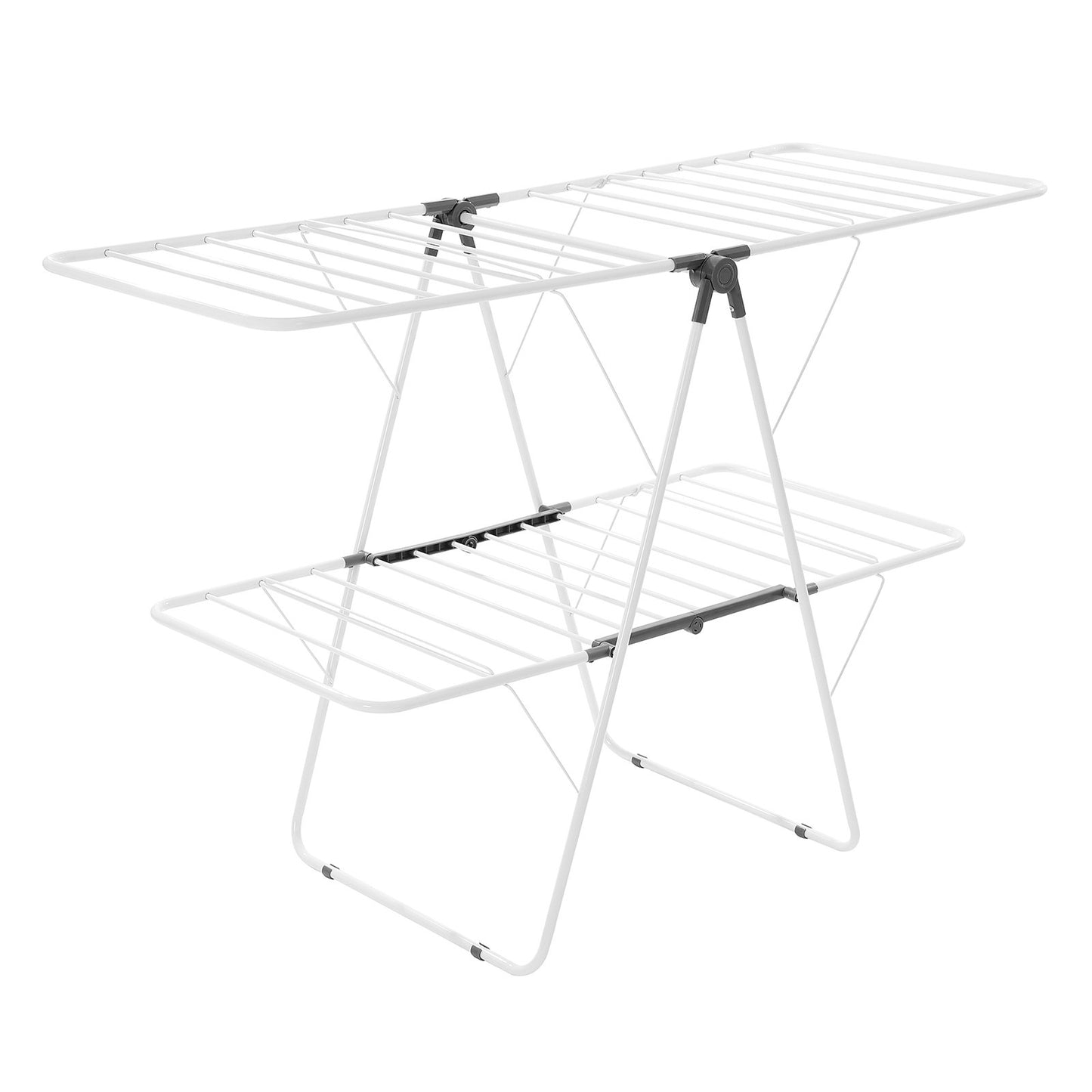 Wäscheständer, 2-stöckig, faltbar, mit Sockenclips und 31 Trockenstangen, höhenverstellbar, aus Metall, für drinnen und draußen, freistehend und platzsparend, weiß