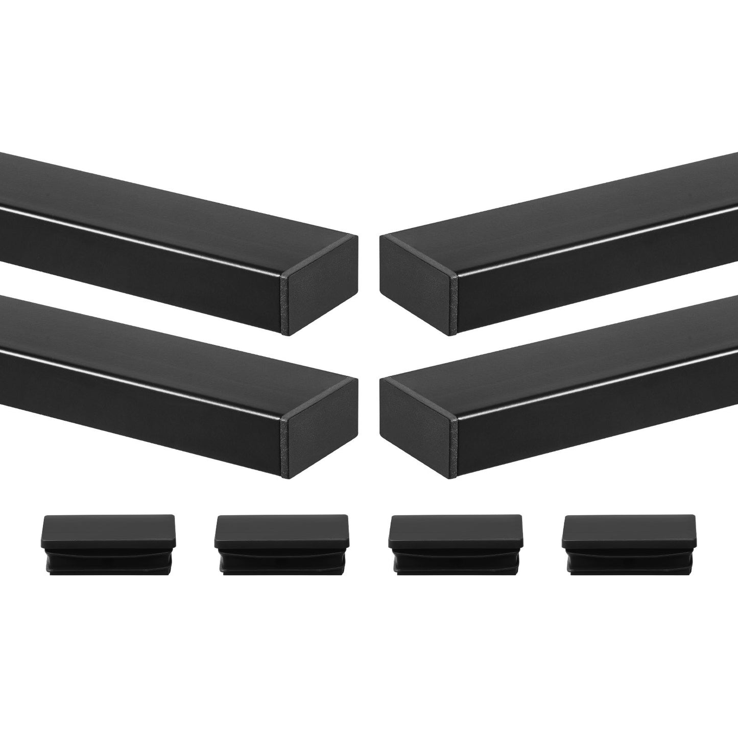 4er-Pack Edelstahl-Handlauf, 198 cm, rechteckiger Treppengeländer für Außen- und Innentreppen mit Endkappe, mattschwarz beschichtet, verstellbar, für Kabelgeländer-Sets