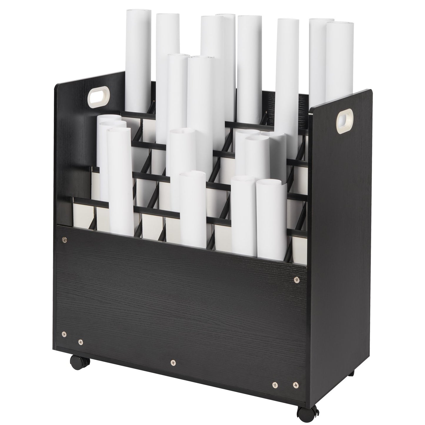 Bauplan-Aufbewahrungsständer, mobiler Bauplan-Aufbewahrungsschrank mit 50 Fächern, Rollcontainer aus Holz für Baupläne, Karten, Poster und Architekturpläne, Bauplan-Ablagehalter für Zuhause, Büro und Schule