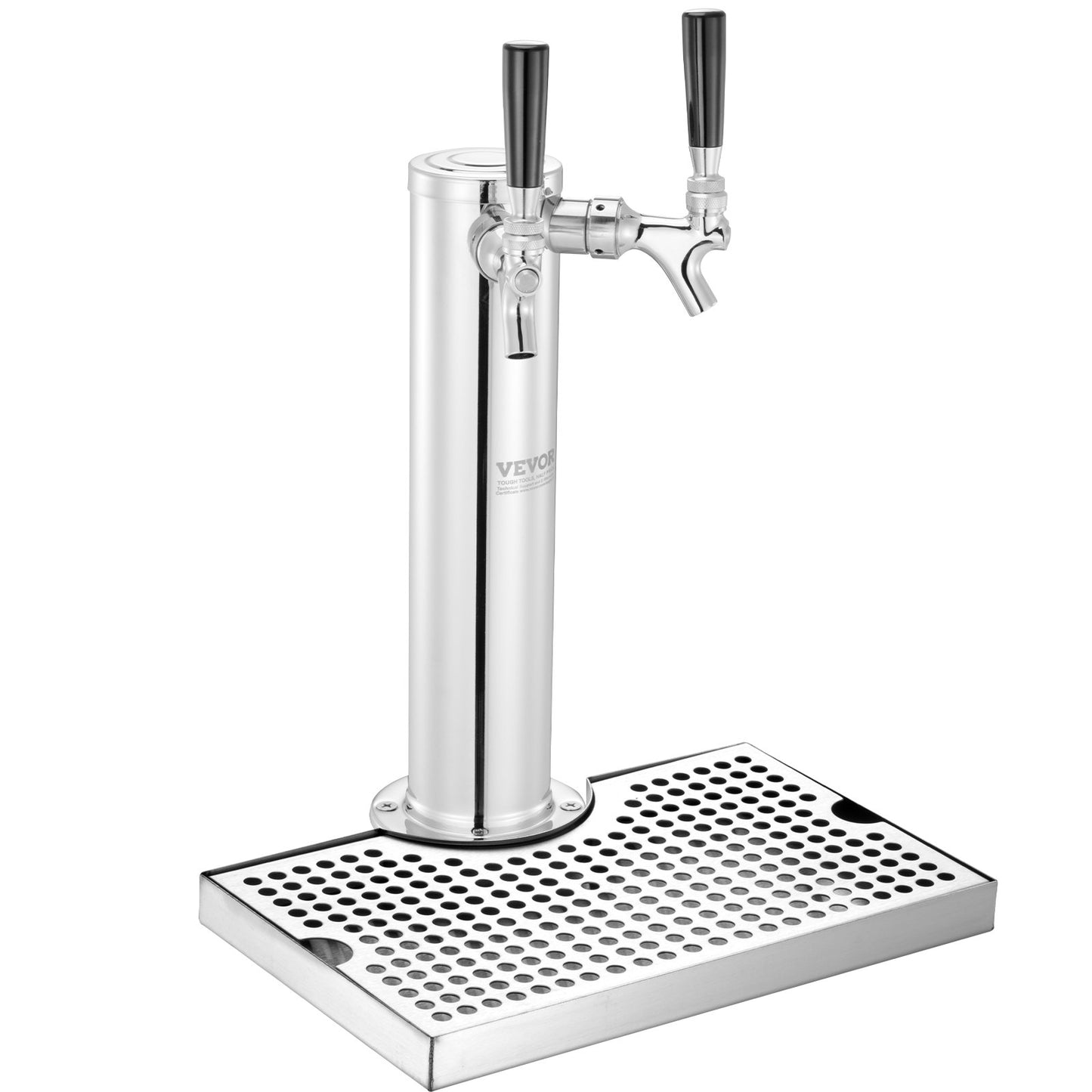 Kegerator Tower Kit, Dual Taps Beer Conversion Kit, Stainless Steel Keg Beer Tower Dispenser with Dual Gauge W21.8 Regulator & S-System Keg Coupler, Beer Drip Tray for Party Home