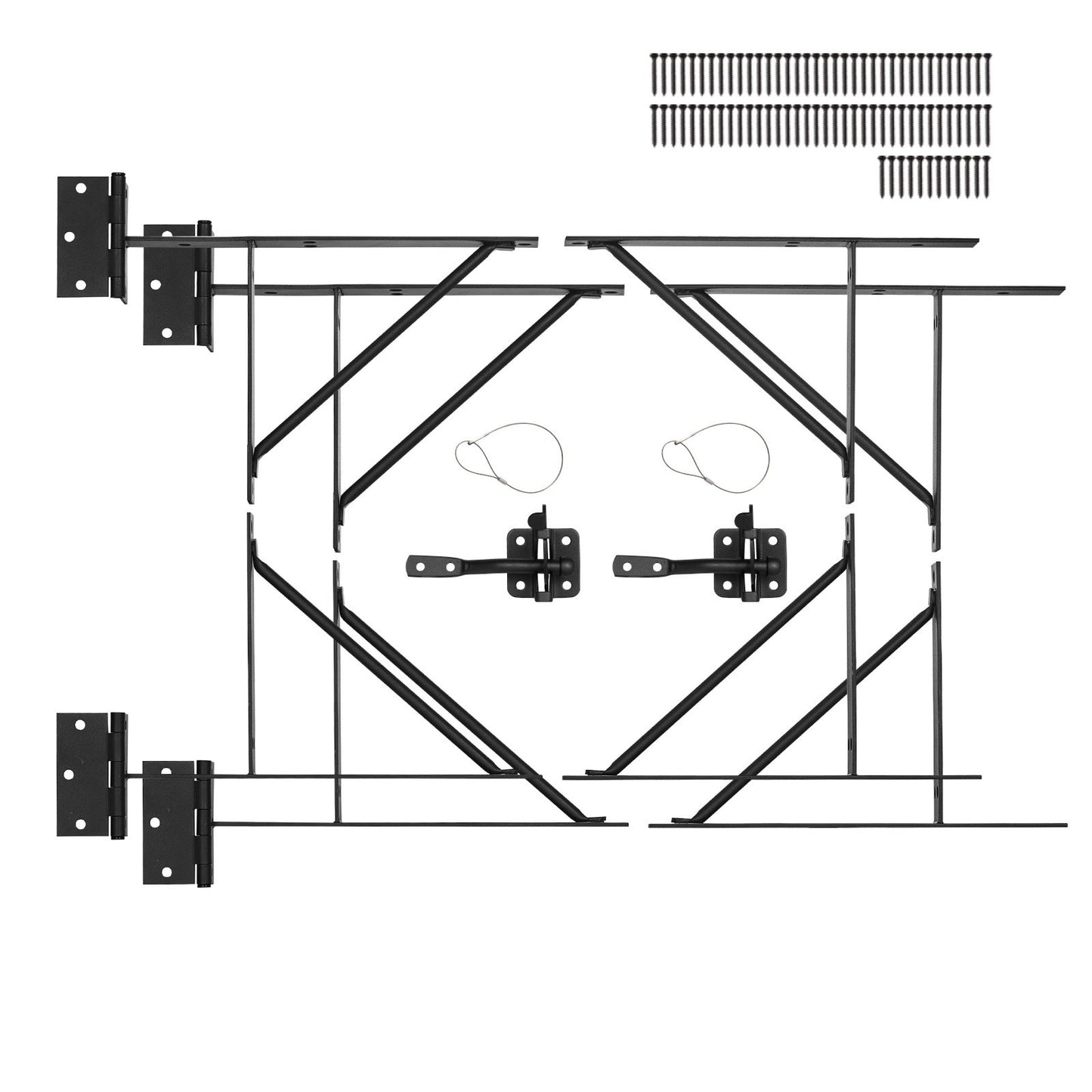 Gate Corner Brace Bracket, 2 Sets, Anti Sag Gate Frame Hardware Kit, Gate Frame Brace Bracket with Latch Lock, Screws, for Shed Doors, Corral Gates, Driveway Gates, Stable Gates, Iron, Black
