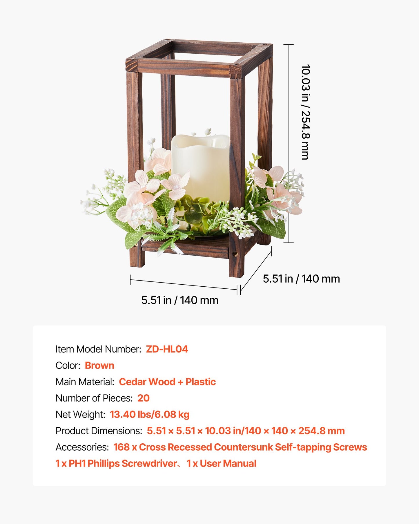 20 Set/60 Pcs Wooden Wedding Lantern Centerpiece, Includes 20 Wooden Lantern Candle Holder 20 Flameless LED Candle 20 Champagne Flower Wreath for Wedding Table Party Farmhouse Decor, Brown
