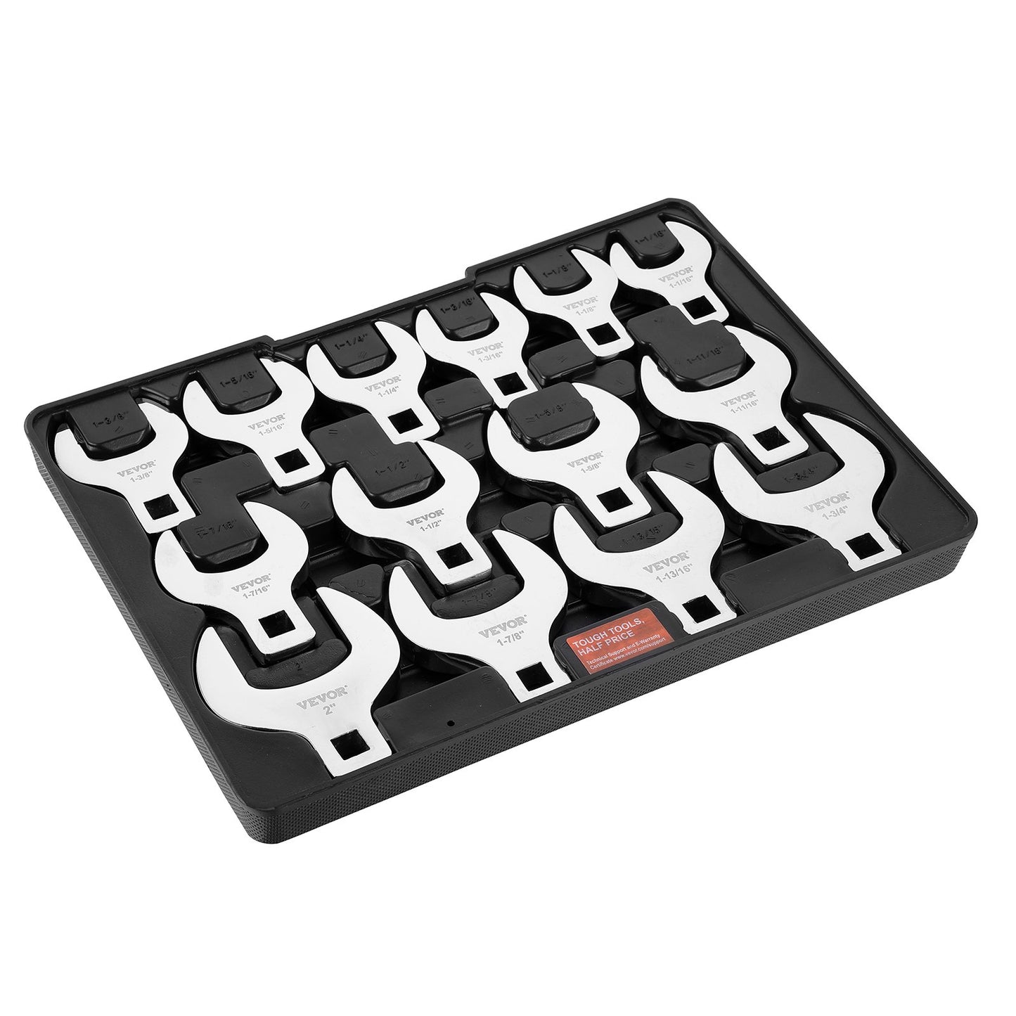 Crowfoot Wrench Set, 1/2" Drive 14-Piece SAE (1-1/16" - 2") Crows Foot Wrench Set with Storage Tray, 40CR Material with Laser Etched Sizing, for Mechanical Maintenance or Repairs