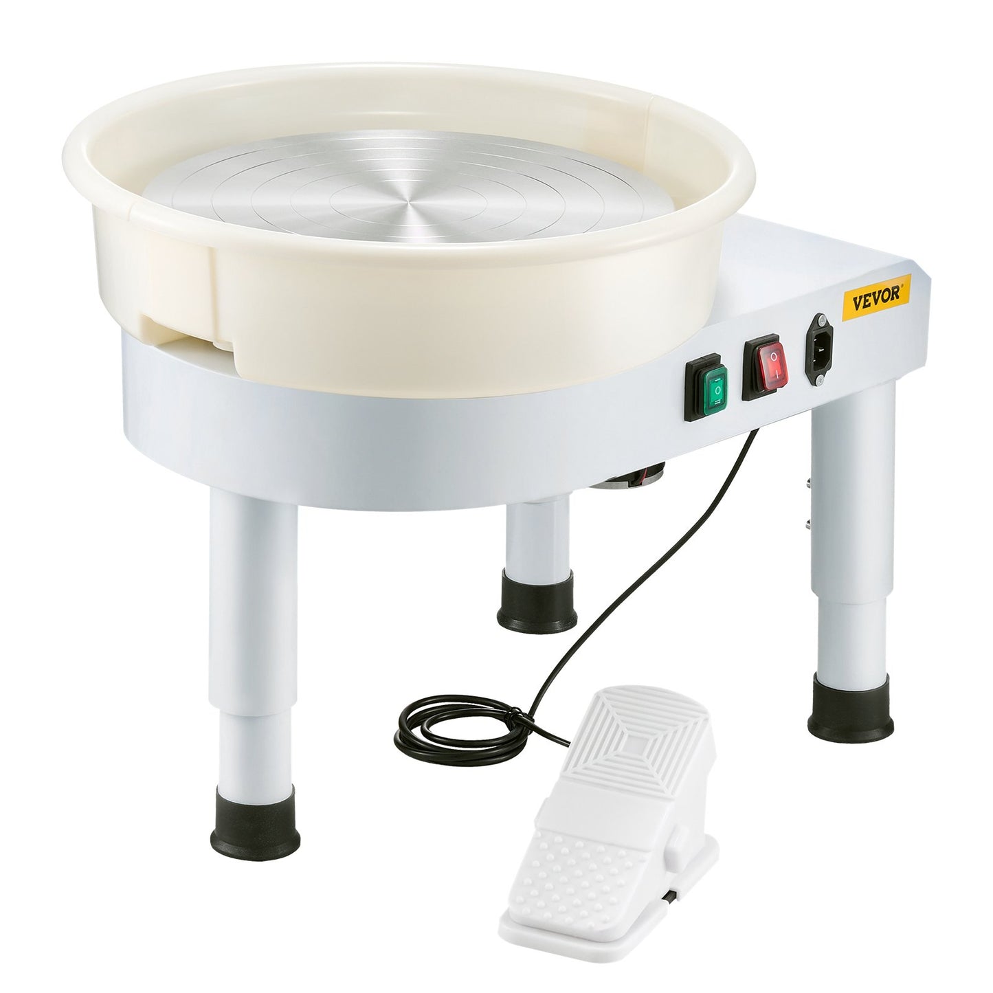 Pottery Wheel, 35 cm Ceramic Wheel Forming Machine, 60-300 RPM Speed Adjustable Foot Pedal, Adjustable Lift Leg, Detachable Basin, Complete Tool Accessory Kit for Work Art Craft DIY, White