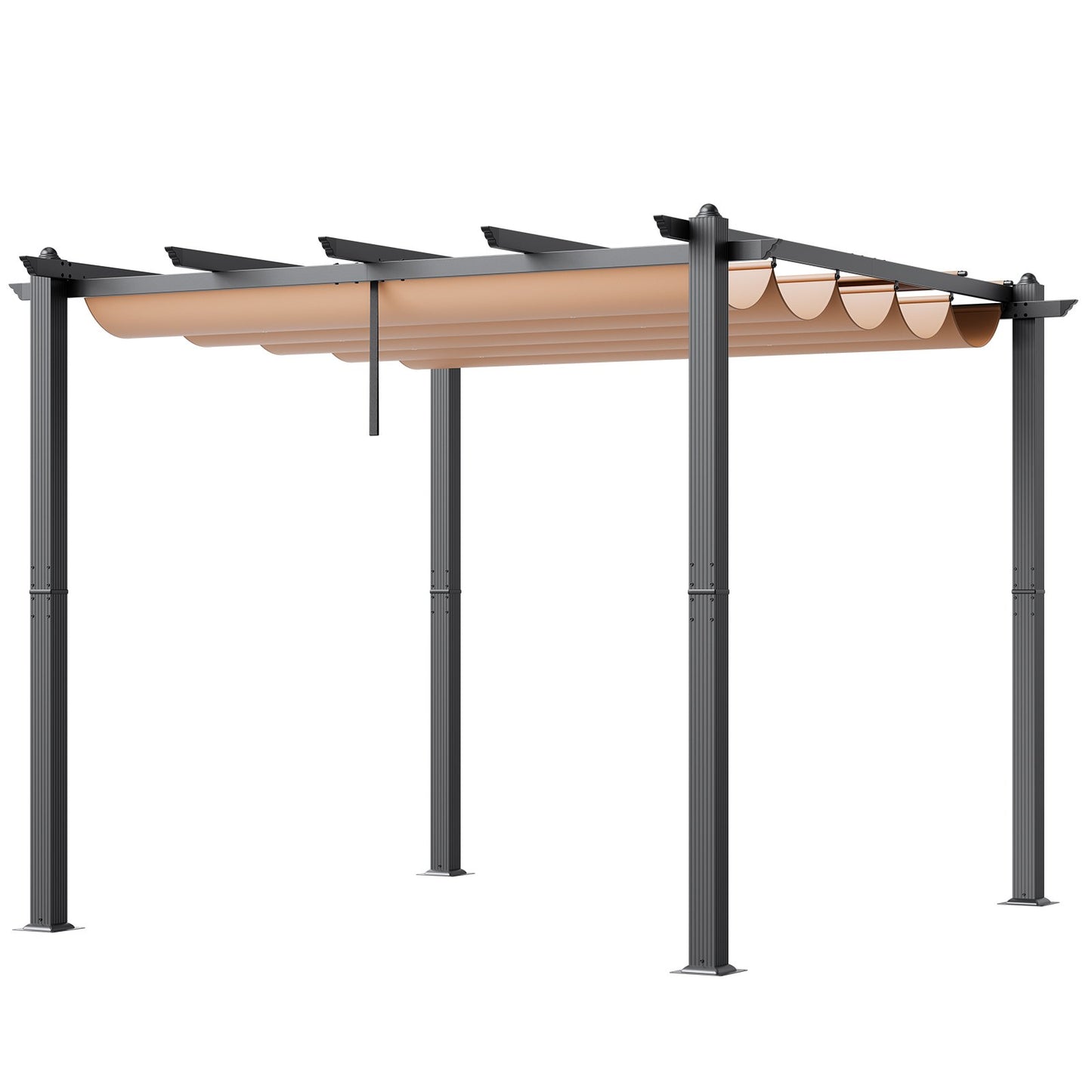 10'x10' (ca. 3 x 3 m) große, einziehbare Pergola mit Sonnendach, Aluminium-Pergola mit einziehbarem Sonnendach, moderne Pergola mit Sonnenschutz für Terrassen, Gärten, Decks und Hinterhöfe (Beige)