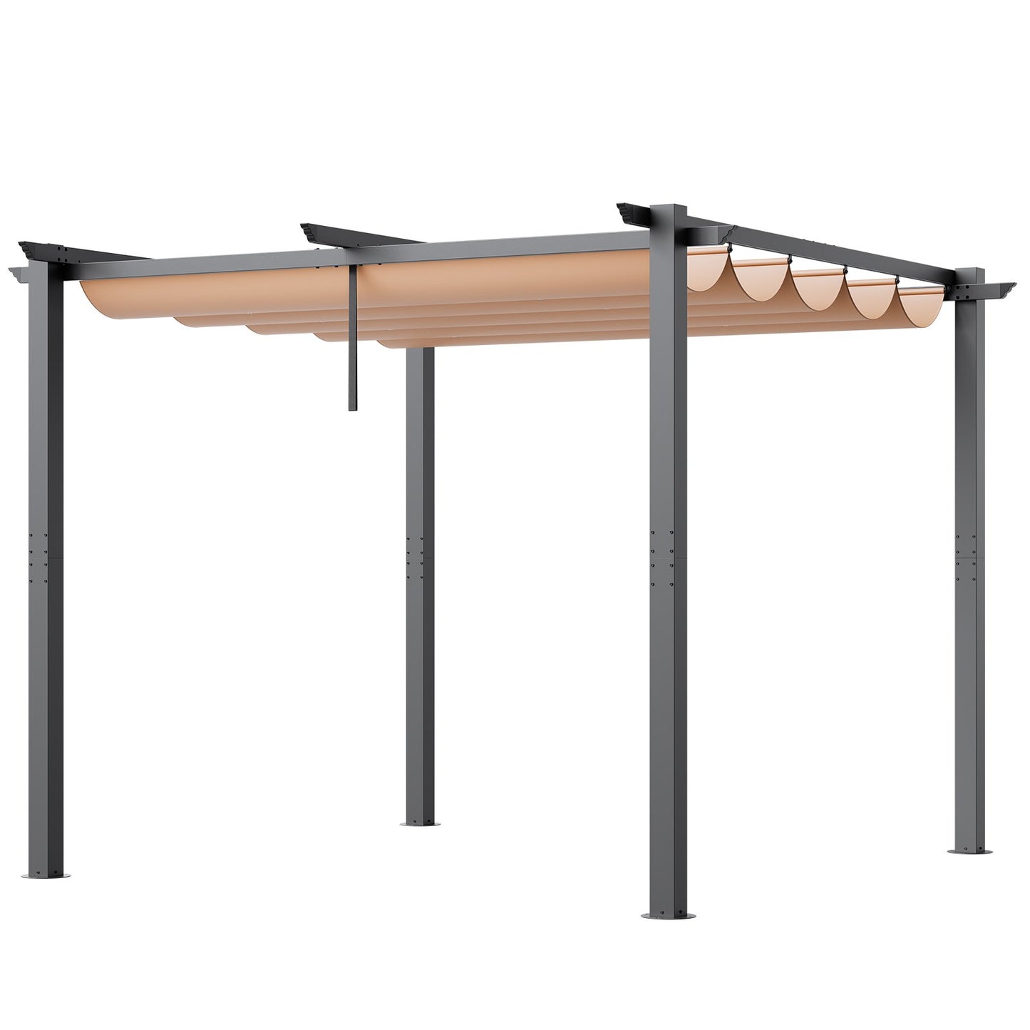 10'x10' (ca. 3 x 3 m) große, einziehbare Pergola mit Sonnendach, Aluminium-Pergola mit einziehbarem Sonnendach, moderne Pergola mit Sonnenschutz für Terrassen, Gärten, Decks und Hinterhöfe (Beige)