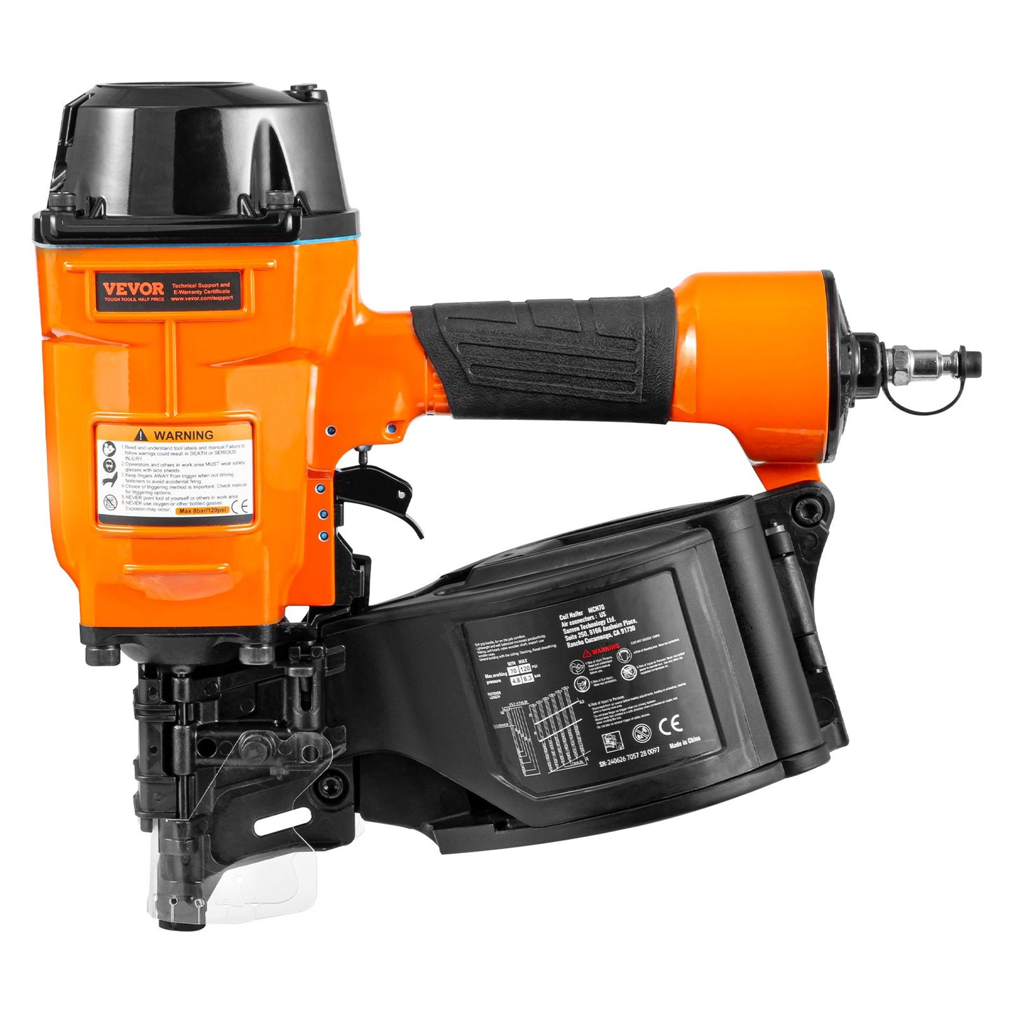 Coil Siding Nailer MCN70, 1-3/4" to 2-3/4" 15 Degree Pneumatic Siding Nail Gun, 70-120PSI Air Coil Nailer for Pallet, Crating, Framing, Siding and Fencing