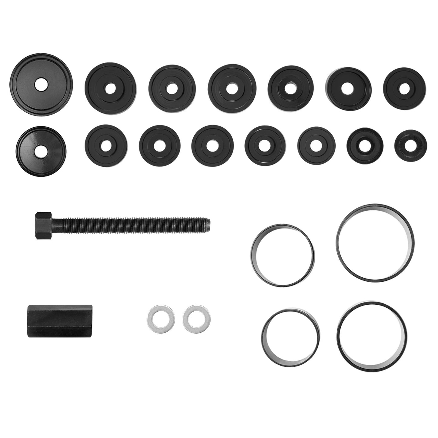Radlager-Auszieher-Set, 23-teilig, für den Aus- und Einbau von Radlagern an Vorderrädern, inklusive Gleitschraube, Buchsen, Hülsen und Aufbewahrungskoffer