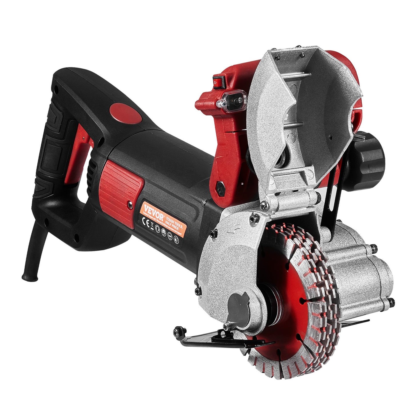 Wandnutfräsmaschine, 34 mm Schnitttiefe, 42 mm Schnittbreite, 4800 W, mit 5 Sägeblättern (125 mm Durchmesser), 6200 U/min und Infrarotbeleuchtung.