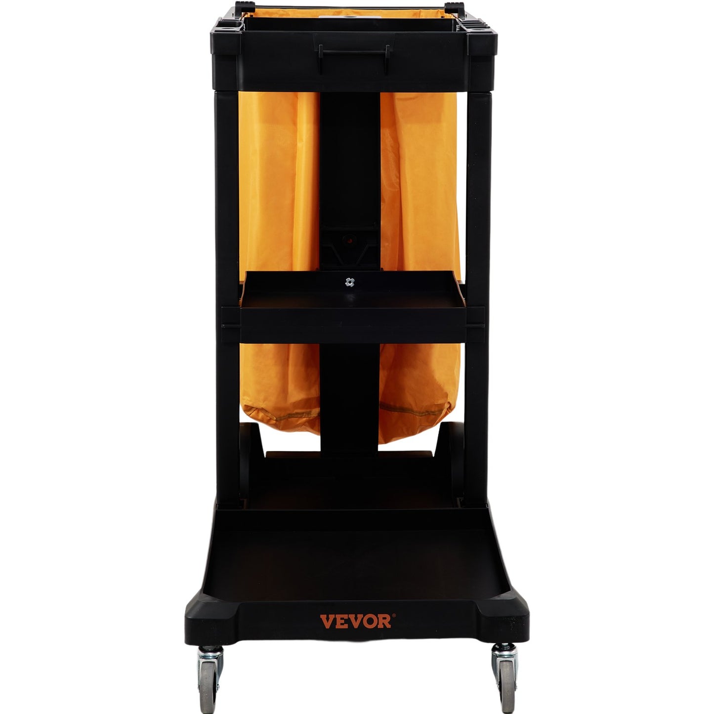 Cleaning Cart, 3-Shelf Commercial Janitorial Cart, 200 lbs Capacity Plastic Housekeeping Cart, with 25 Gallon PVC Bag, 120 x 51 x 98 cm, Yellow+Black